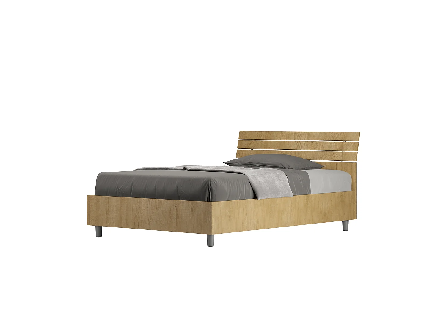 Bett mit Lattenrost 120x200 schräges Kopfteil mit Holzlatten Eiche Natur Ankel