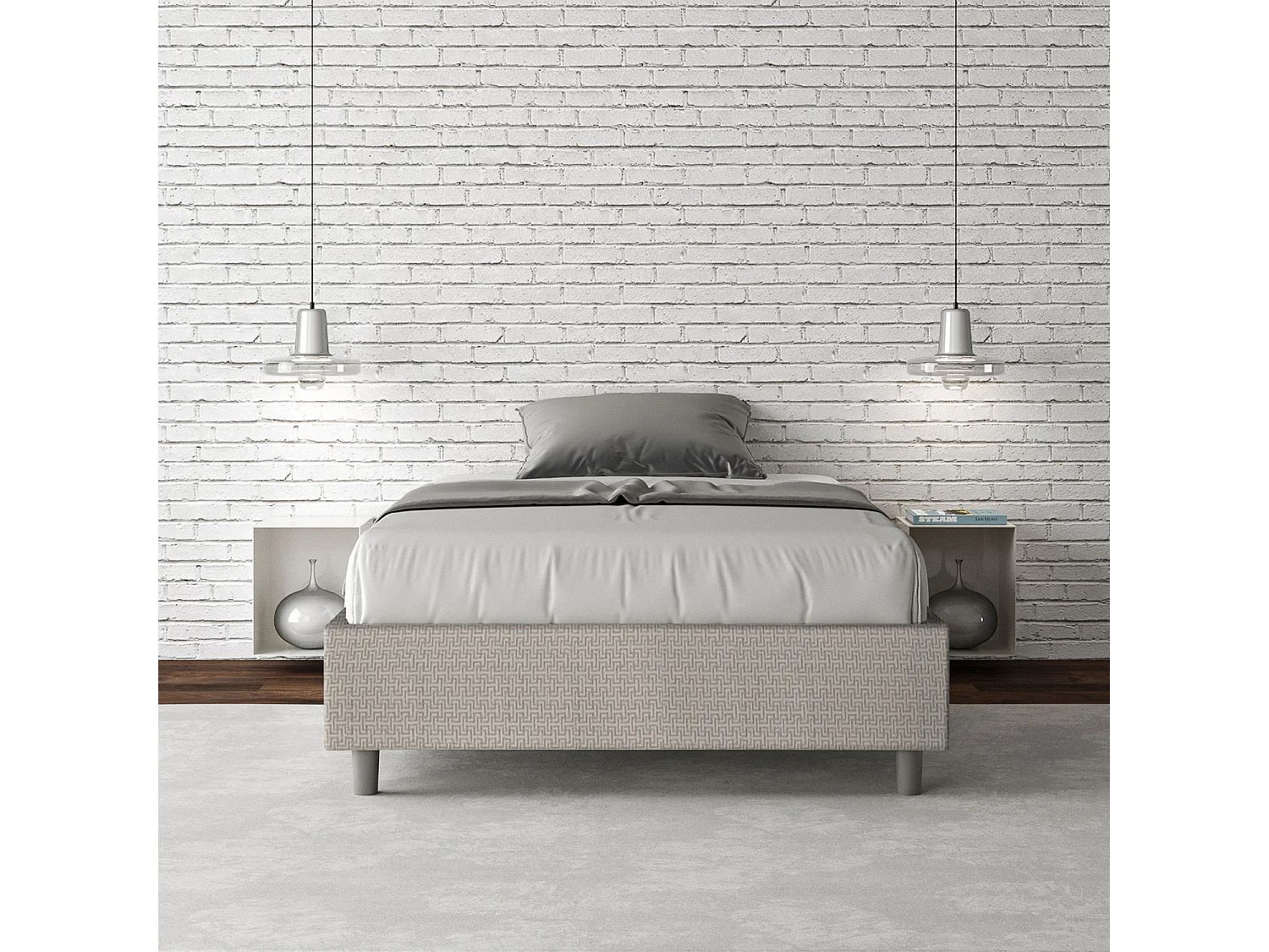 Cama de una plaza y medio  sin somier acolchada sin cabecero 120x190 tejido Labirinto 1 blanco Azelia