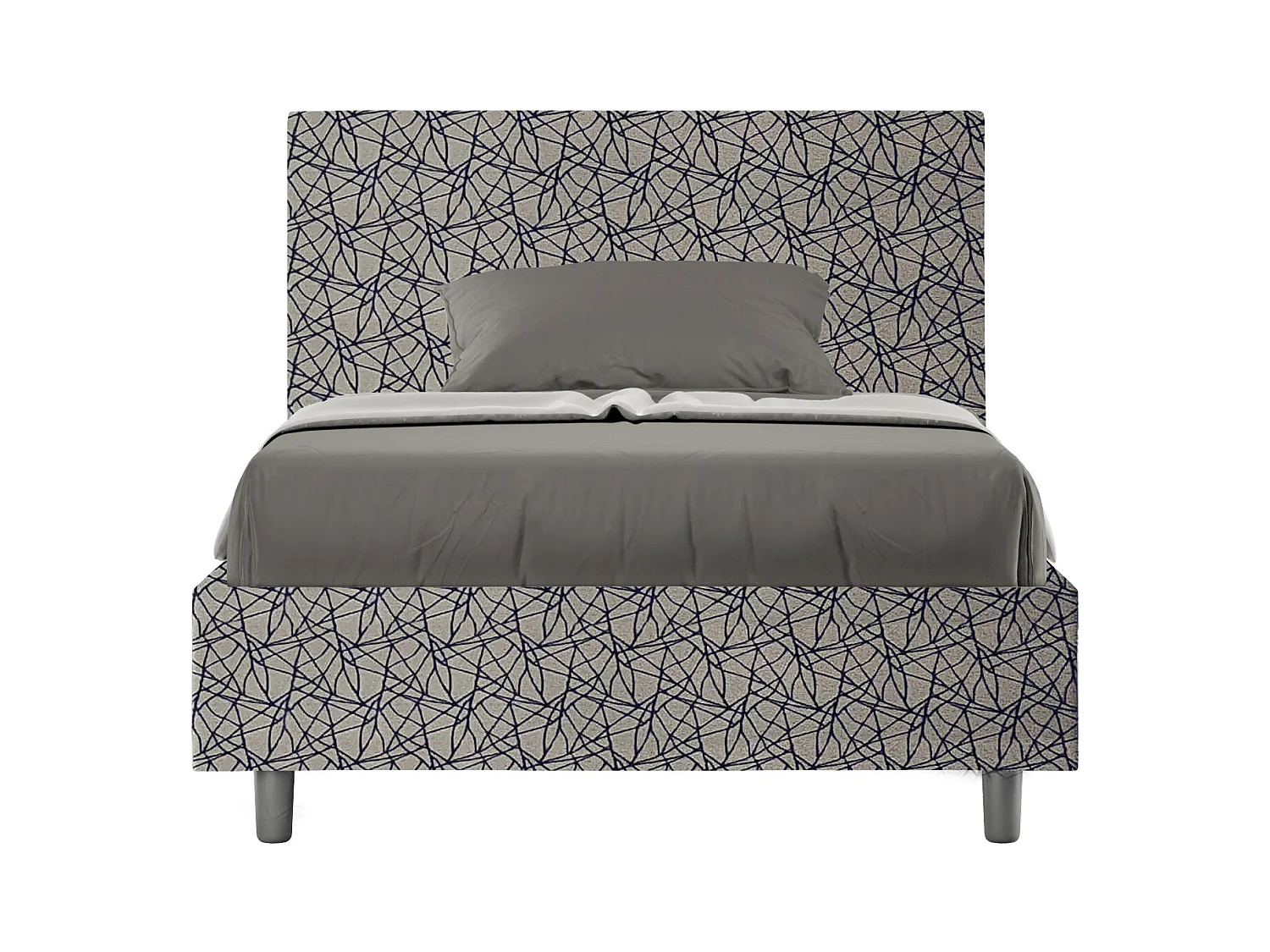 Lit 1 place et demi avec sommier rembourré 120x190 tissu Era 9 bleu Adele