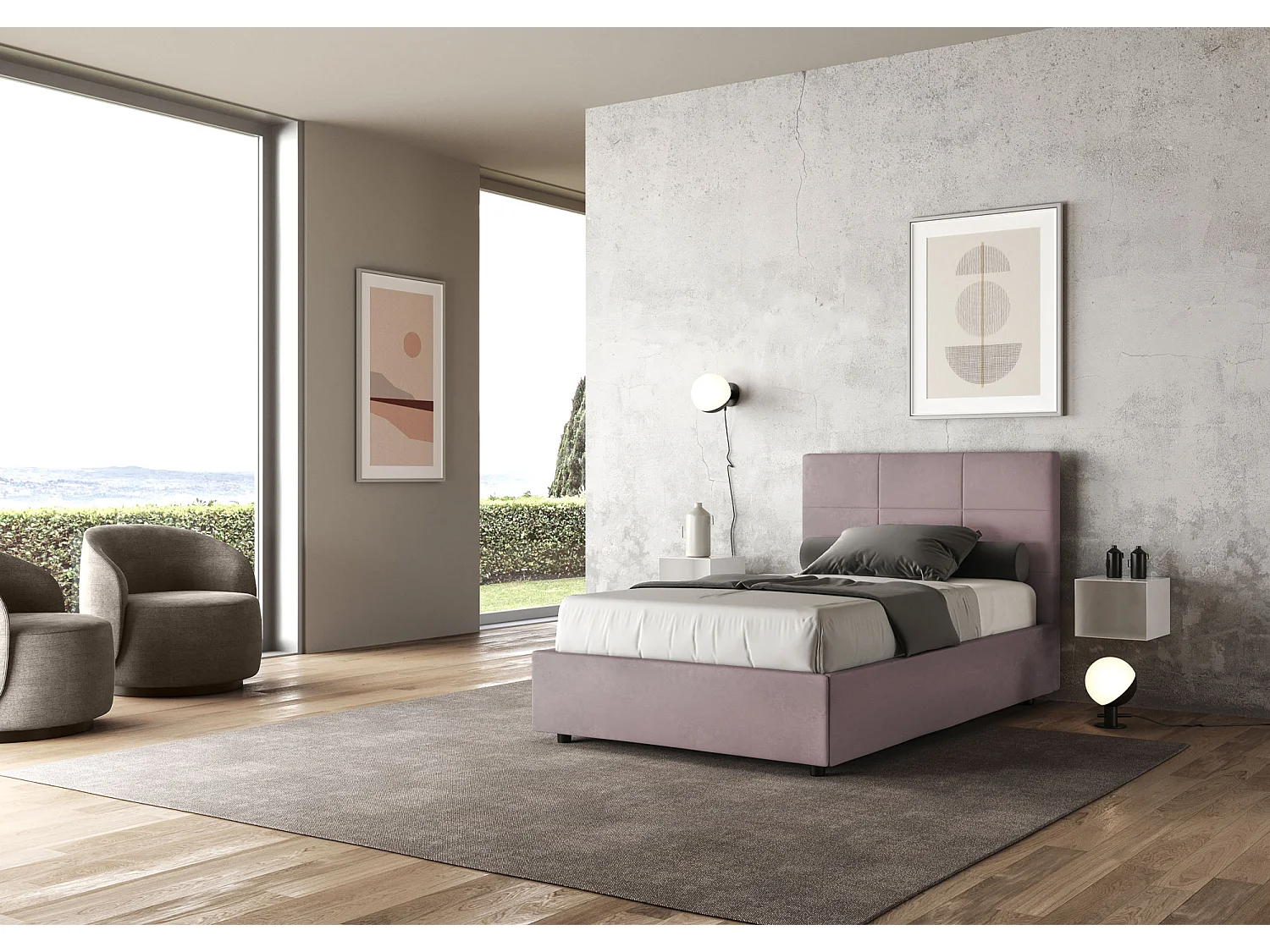 Lit 1 place et demi sans sommier rembourré 120x190 microfibre lilas Mika