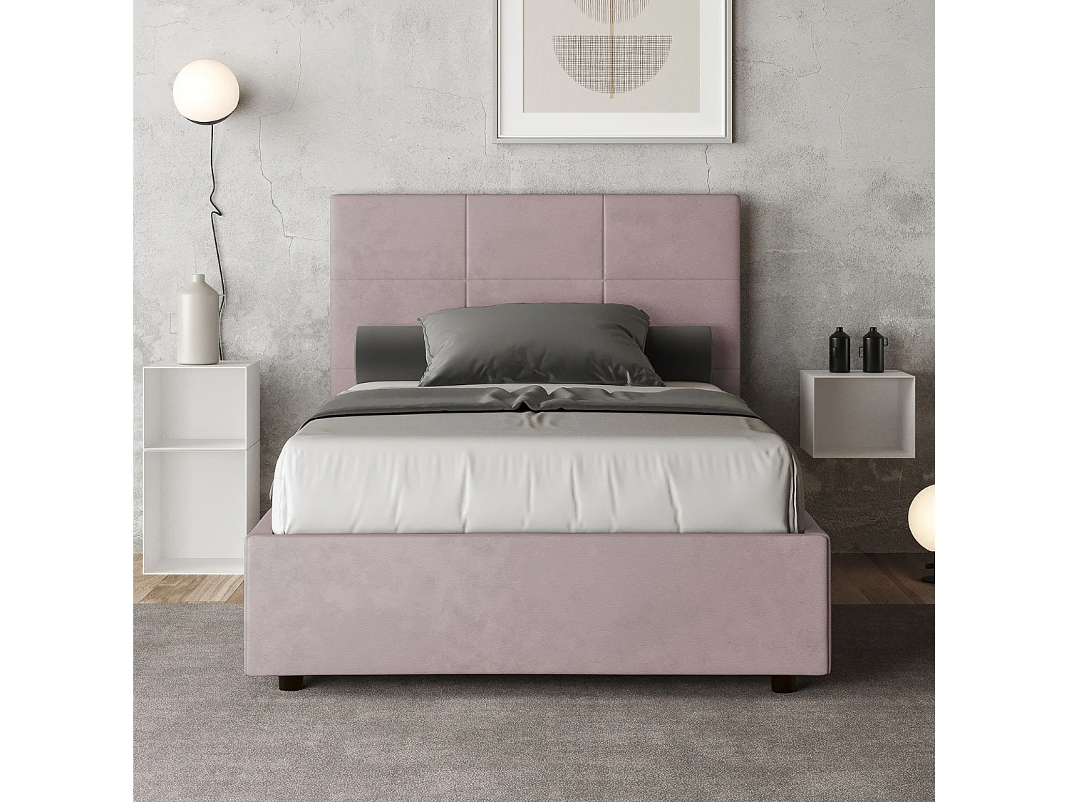Lit 1 place et demi sans sommier rembourré 120x190 microfibre lilas Mika