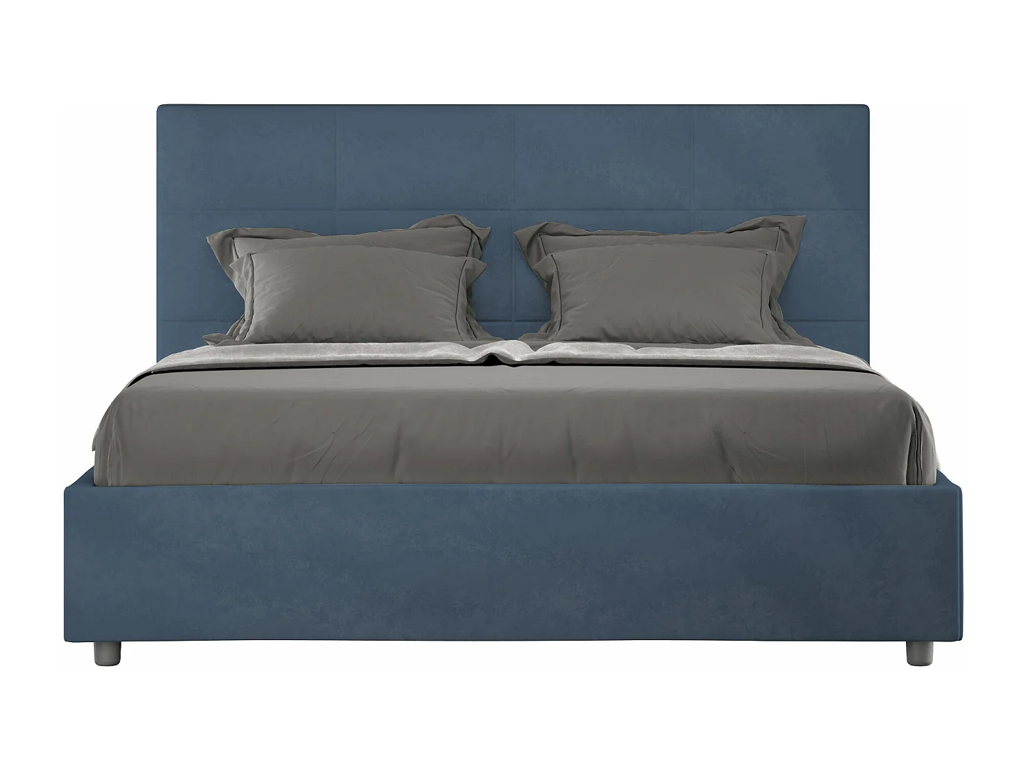 Lit double sans sommier rembourré 140x200 microfibre bleu Mika