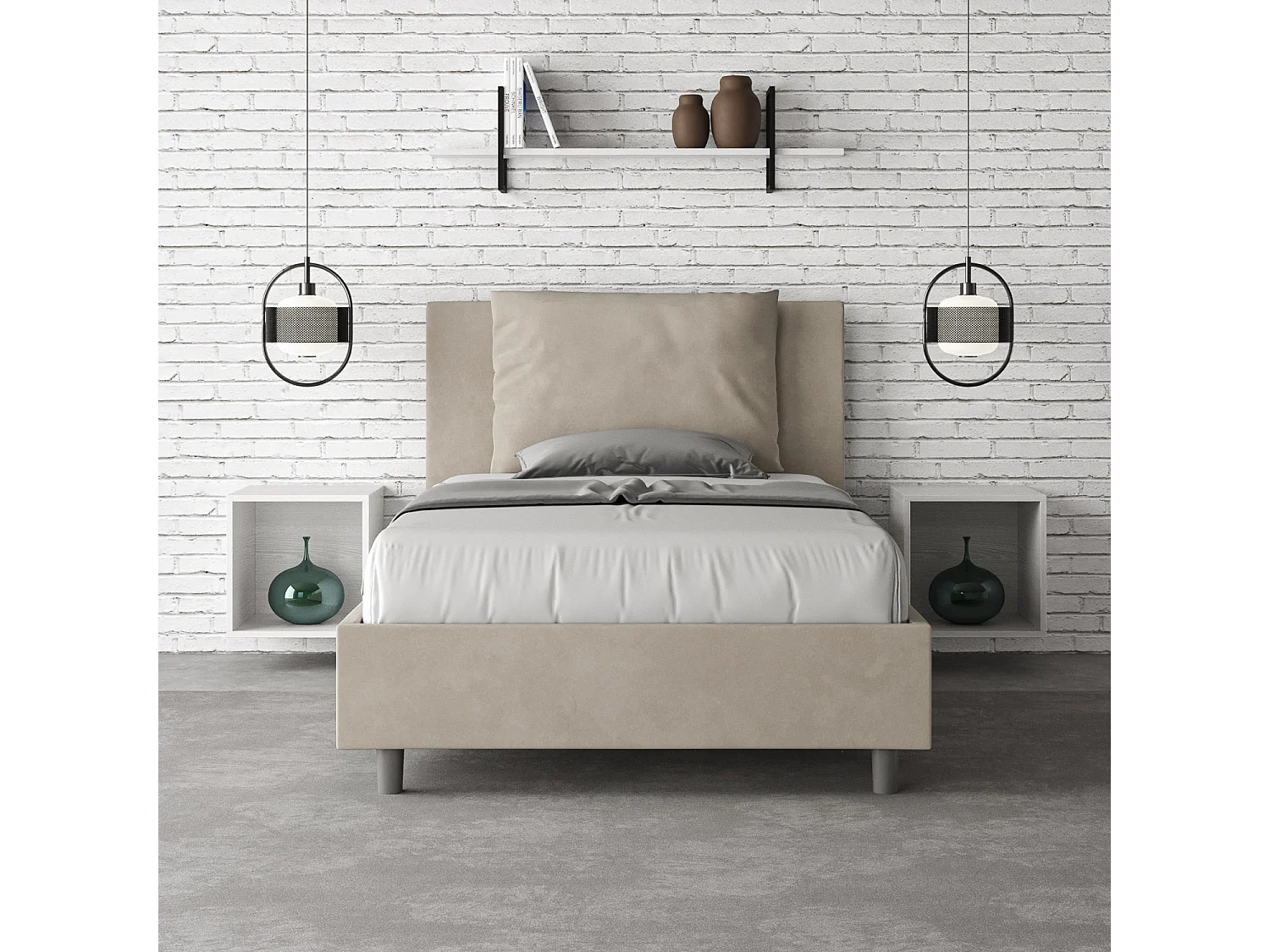 Lit 1 place et demi avec sommier rembourré 120x190 microfibre sable Antea