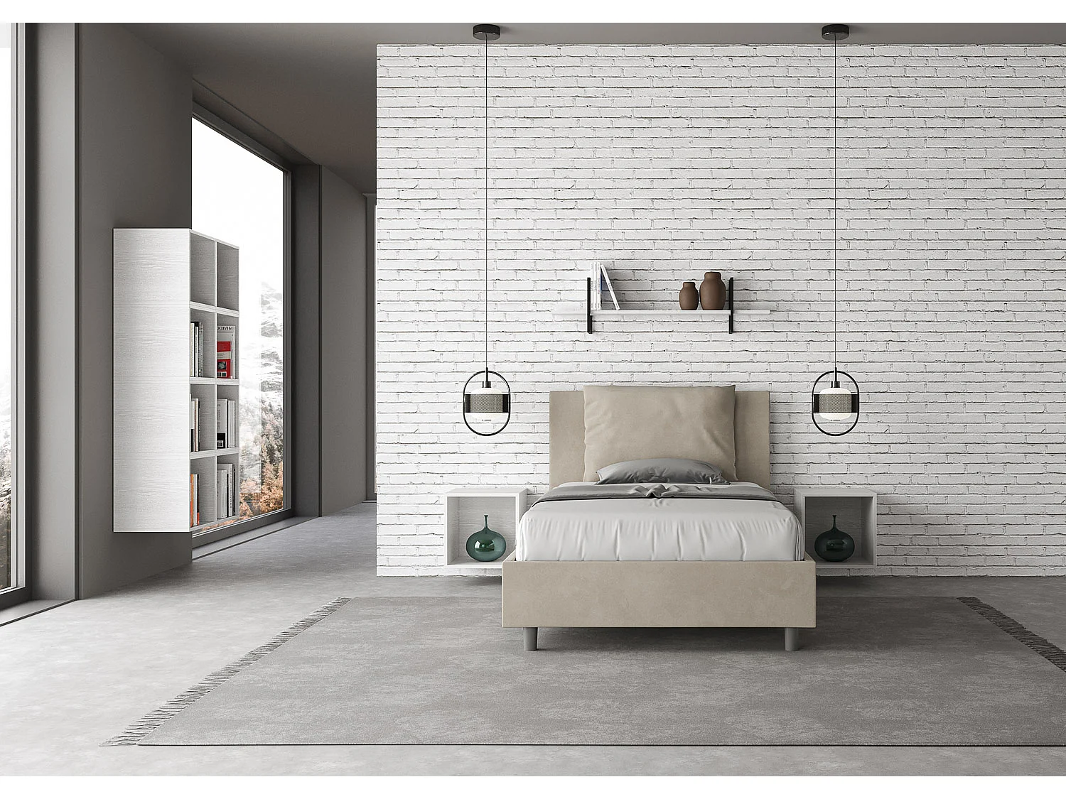 Lit 1 place et demi avec sommier rembourré 120x190 microfibre sable Antea