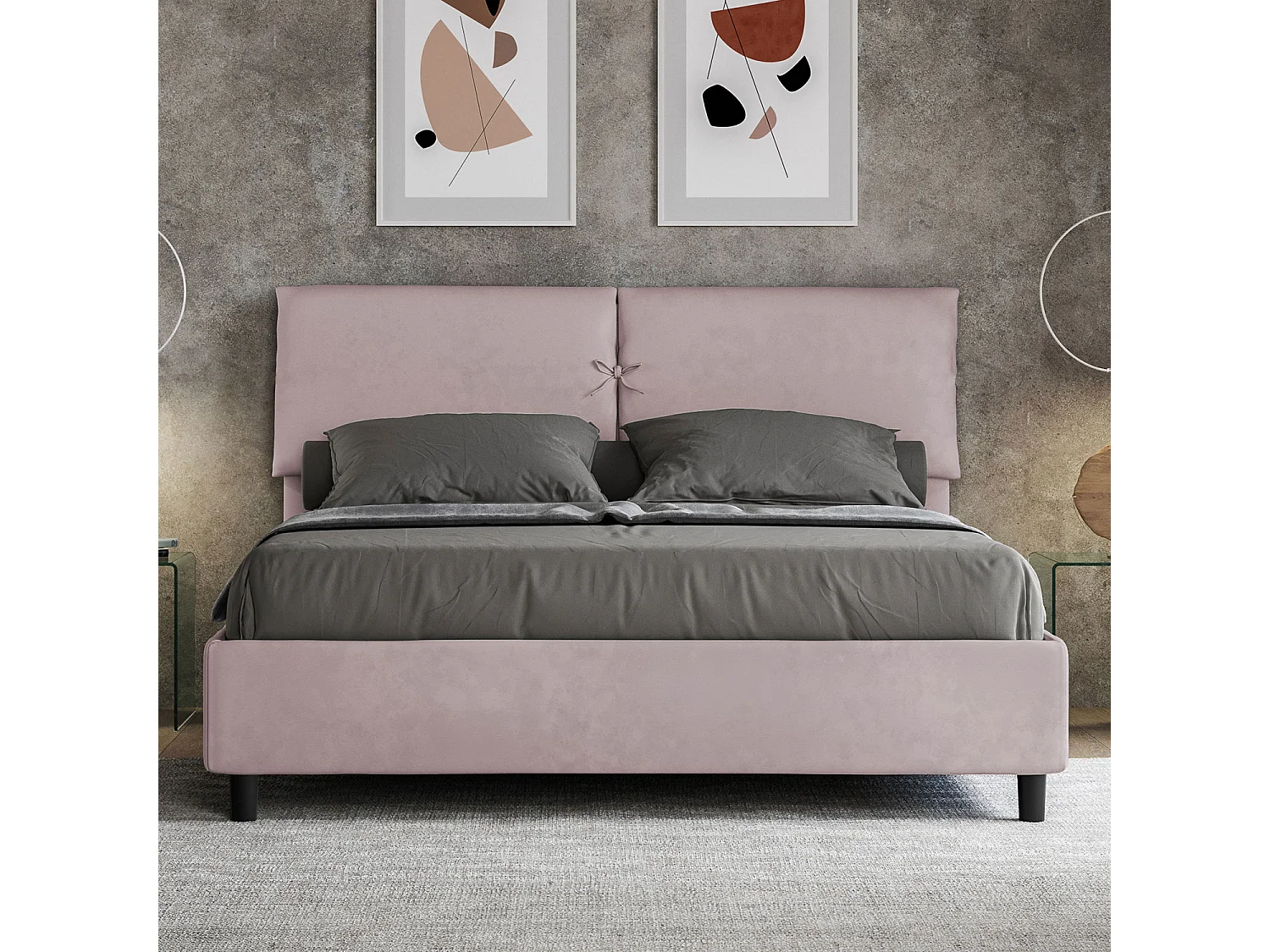 Lit avec sommier rembourré 160x190 microfibre lilas Mados