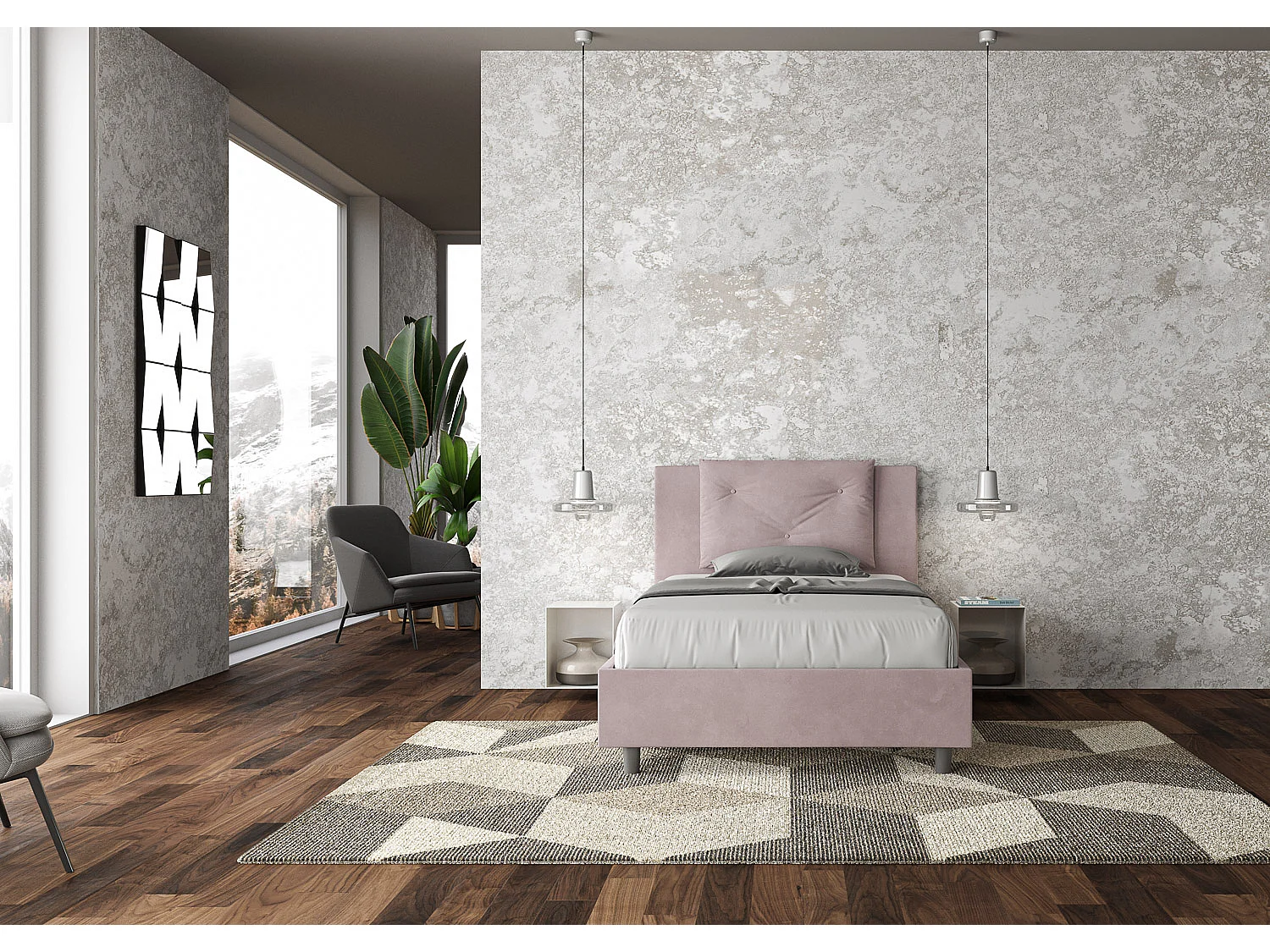 Cama de una plaza y medio con somier acolchada 120x190 microfibra lila Appia