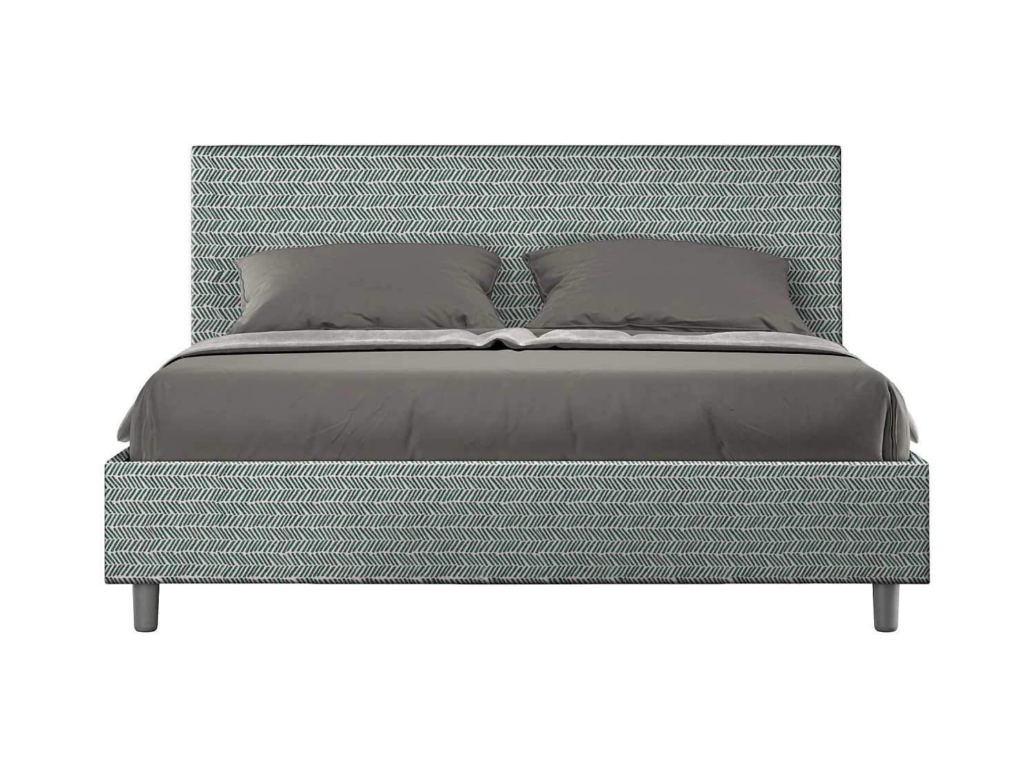 Lit avec sommier rembourré 160x210 tissu Aragona 7 bleu clair Adele