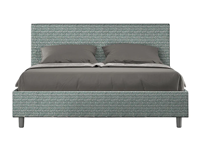 Lit avec sommier rembourré 160x210 tissu Aragona 7 bleu clair Adele