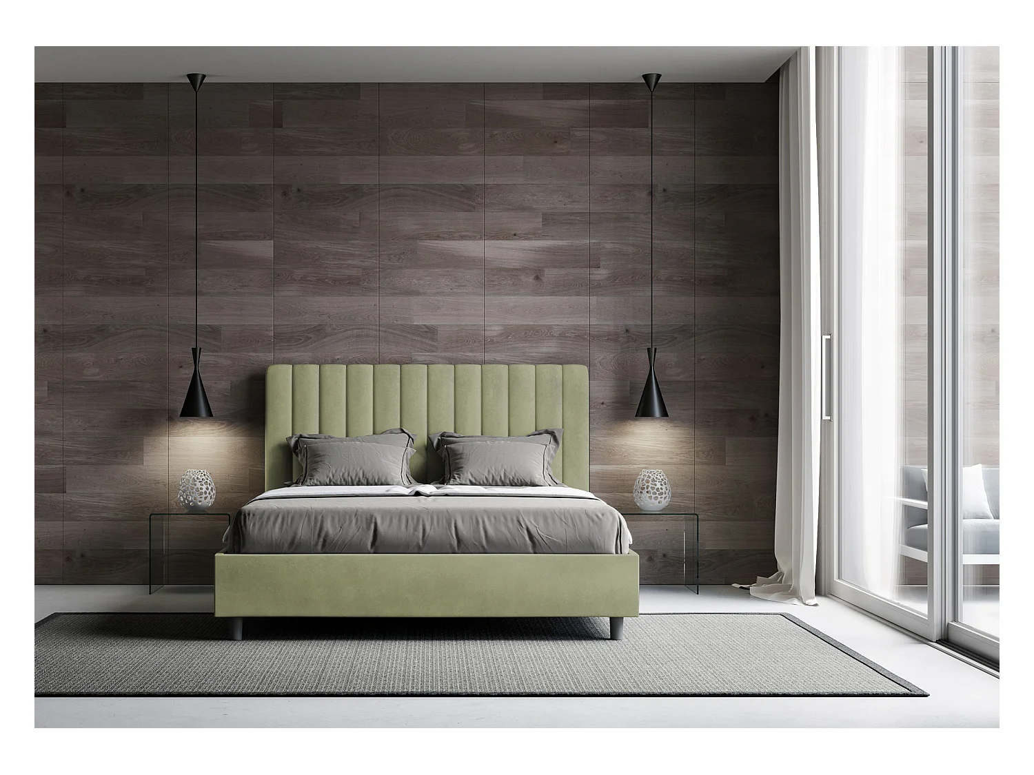 Lit sans sommier rembourré 160x210 microfibre vert Agueda
