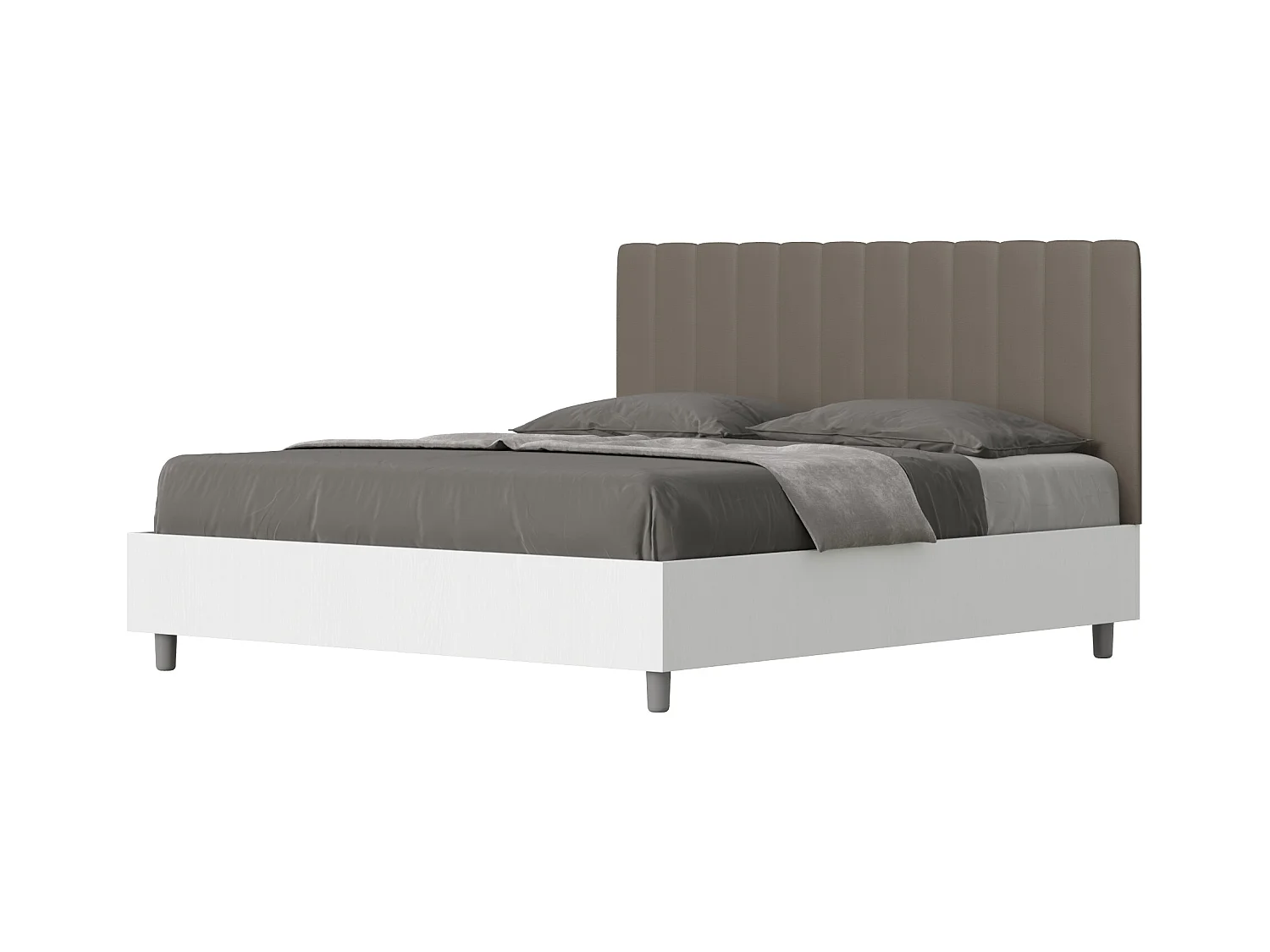 Lit avec sommier 160x190 structure frêne blanc tête de lit similicuir cappuccino Kaia