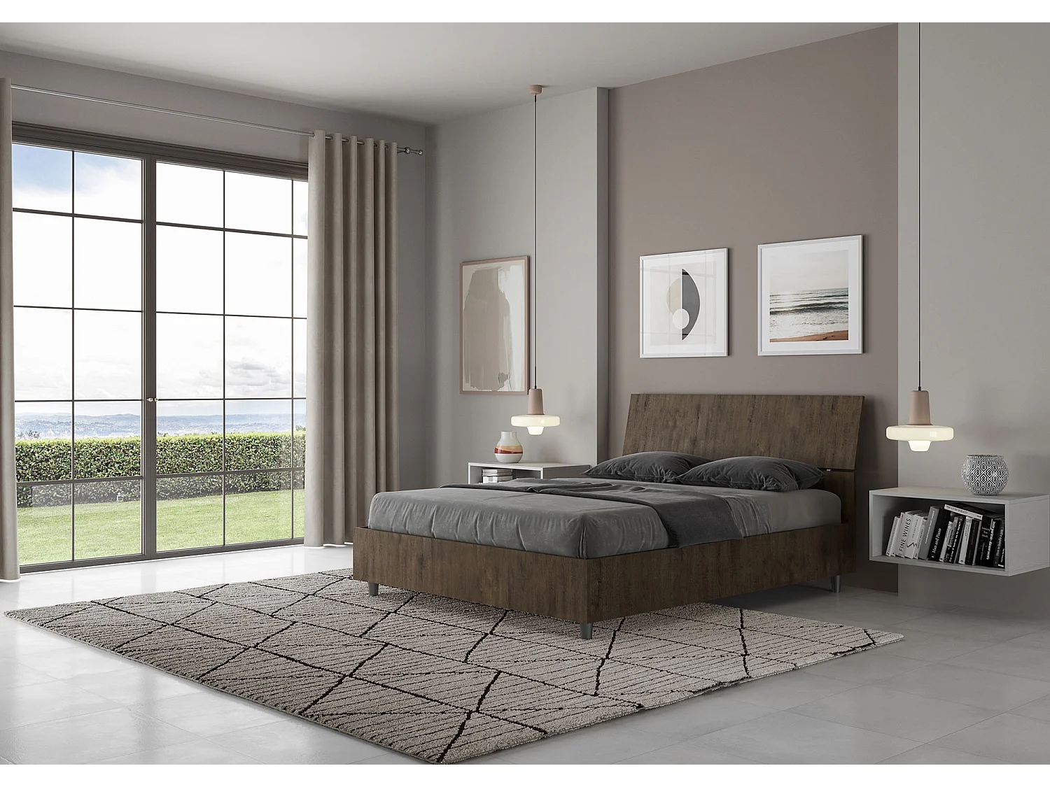 Letto senza rete 140x200 testata inclinata noce Demas