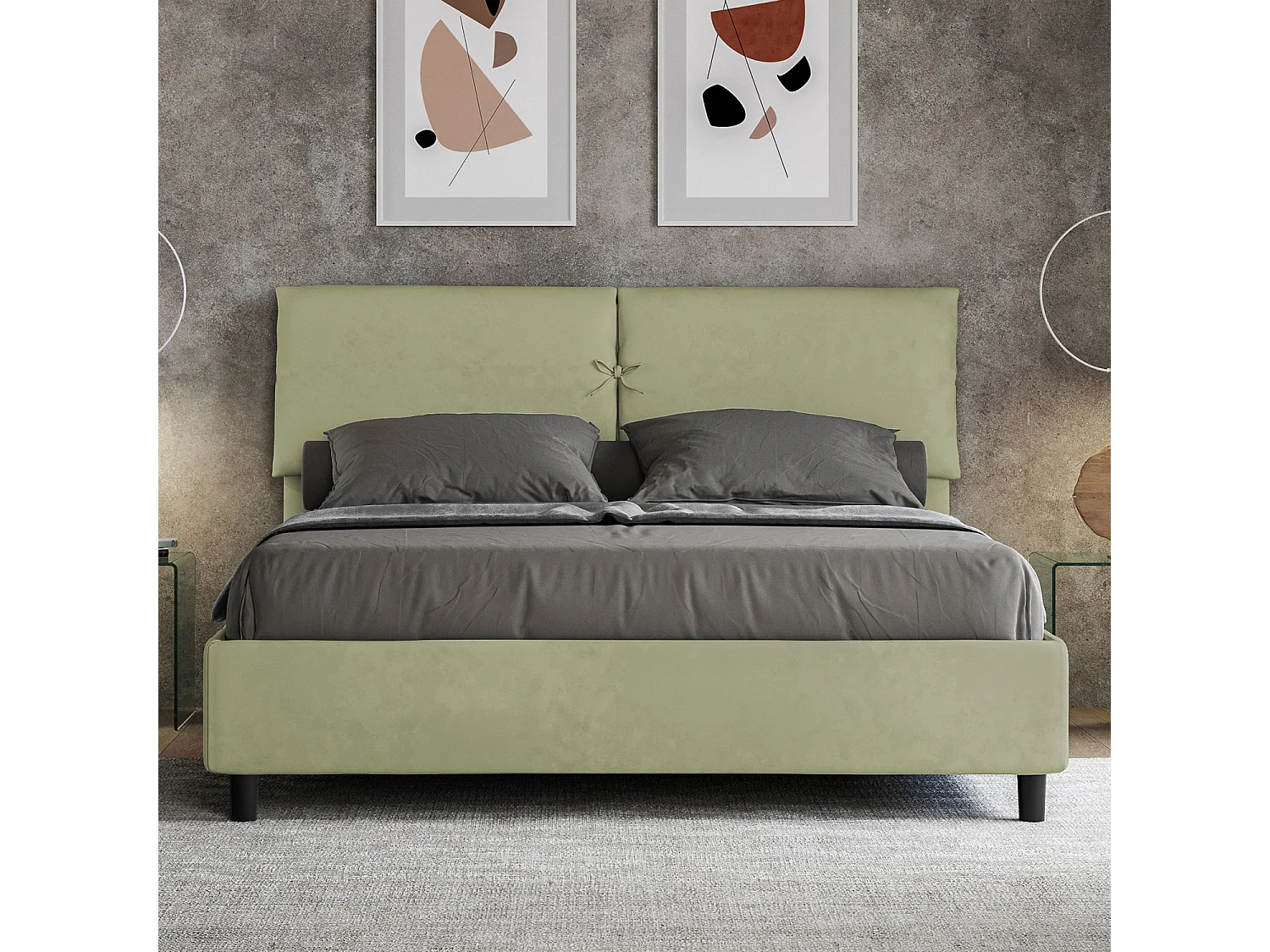 Lit sans sommier rembourré 160x190 microfibre vert Mados
