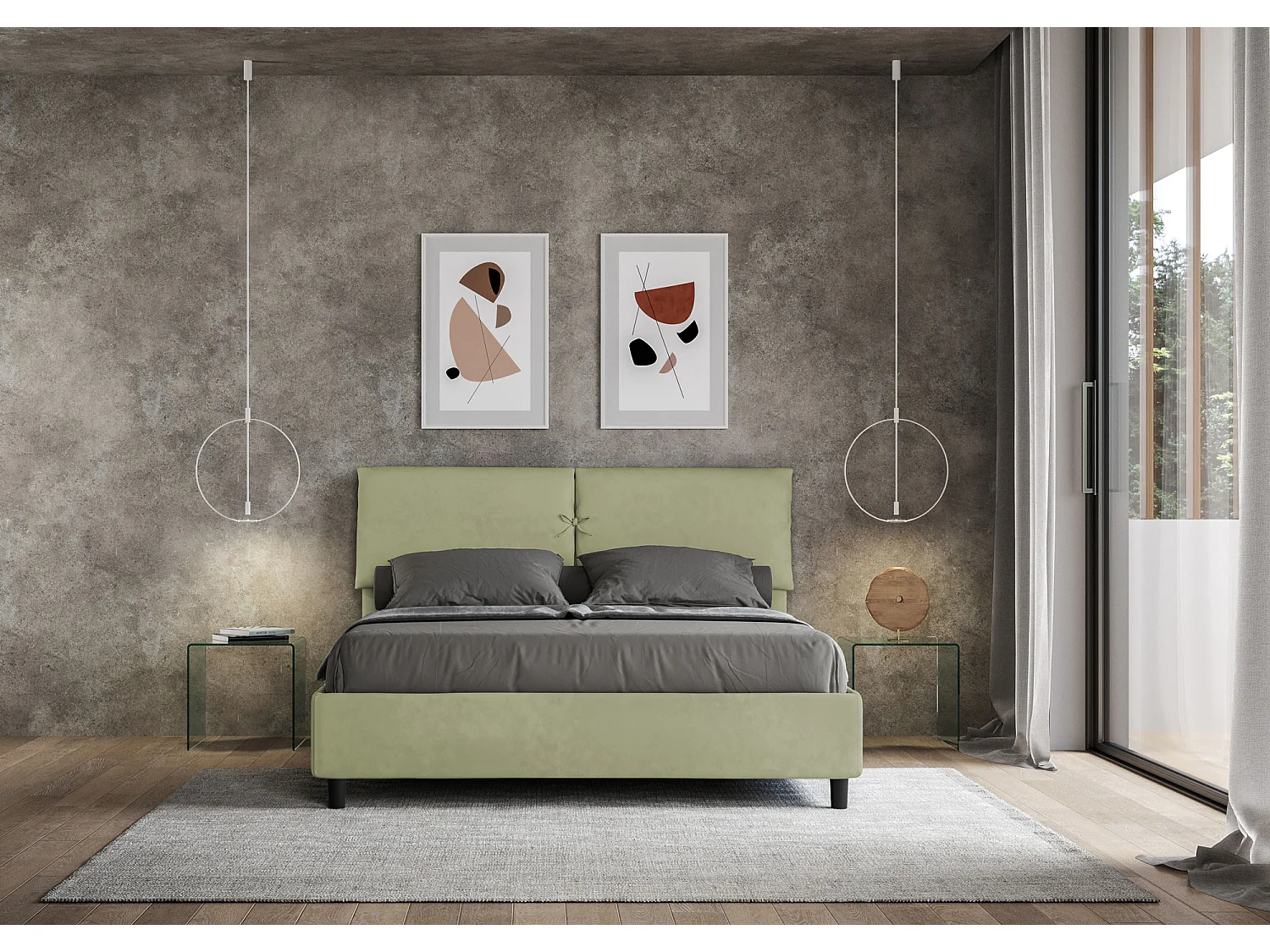 Lit sans sommier rembourré 160x190 microfibre vert Mados