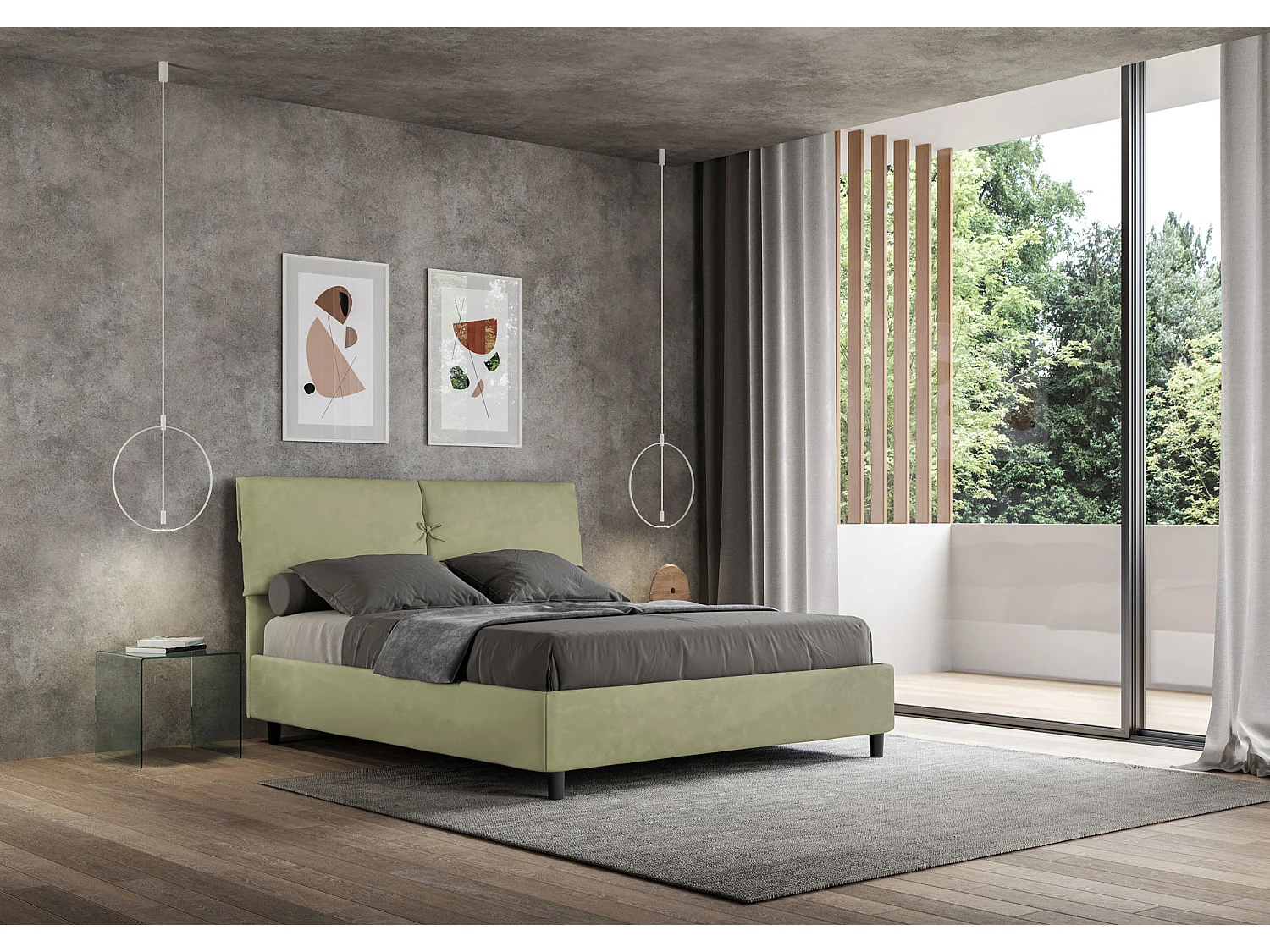 Lit sans sommier rembourré 160x190 microfibre vert Mados