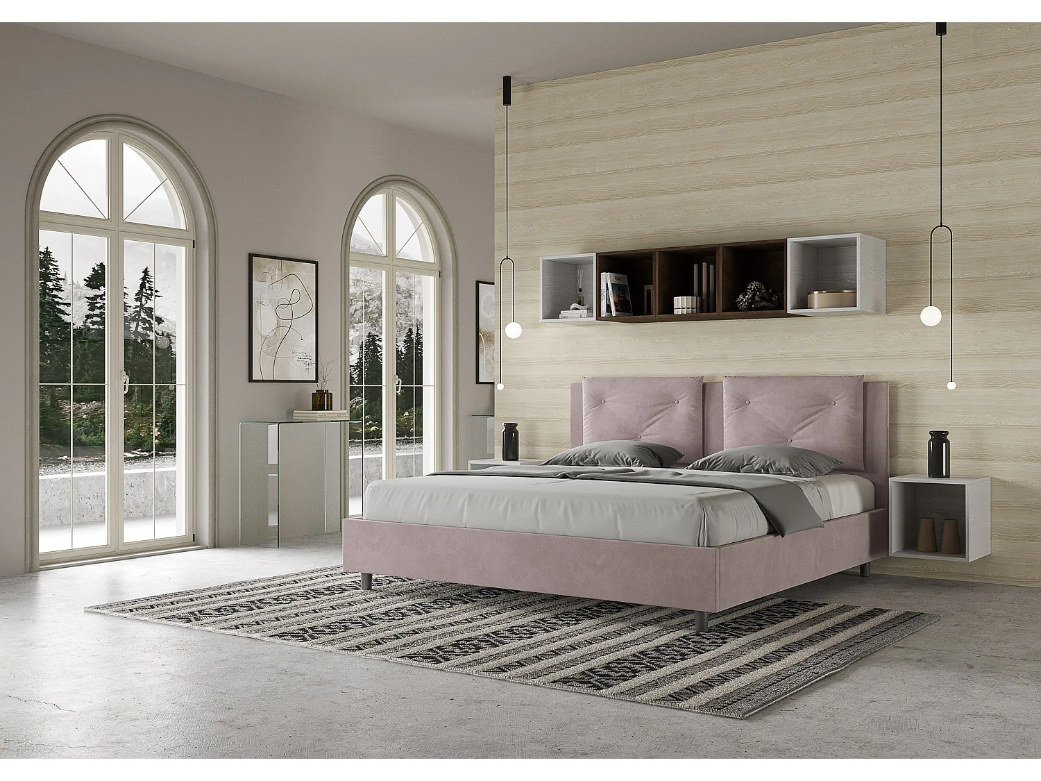 Lit sans sommier rembourré 180x210 microfibre lilas Appia