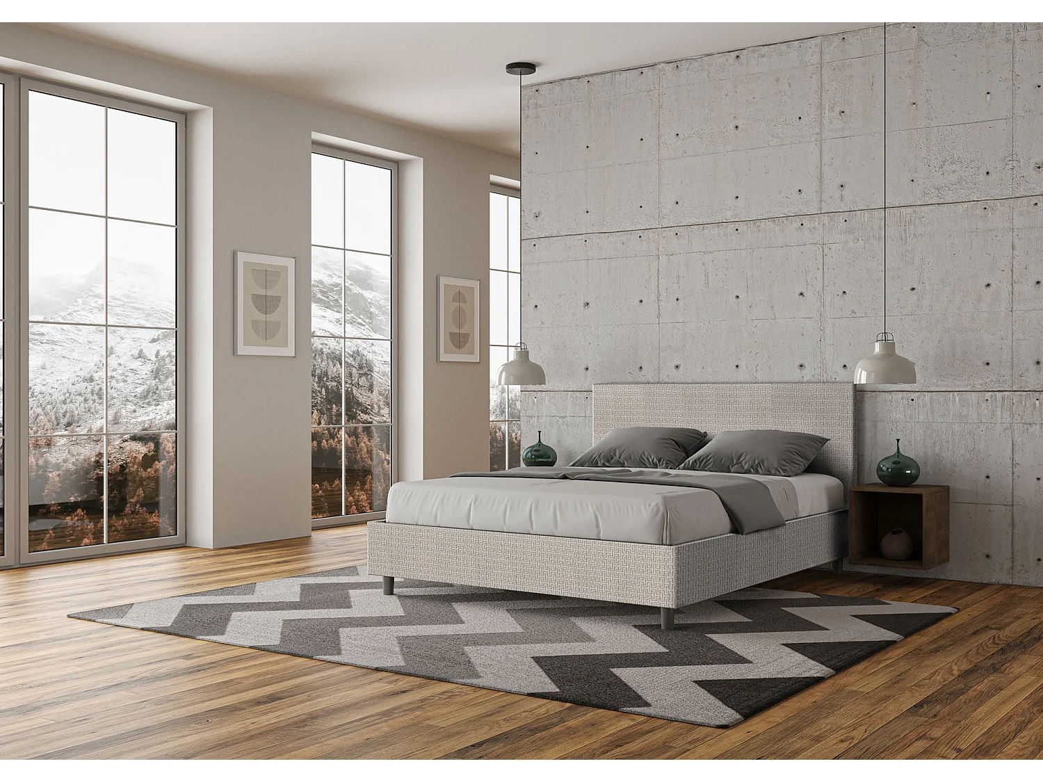 Lit avec sommier rembourré 160x210 tissu Labirinto 01 blanc Adele