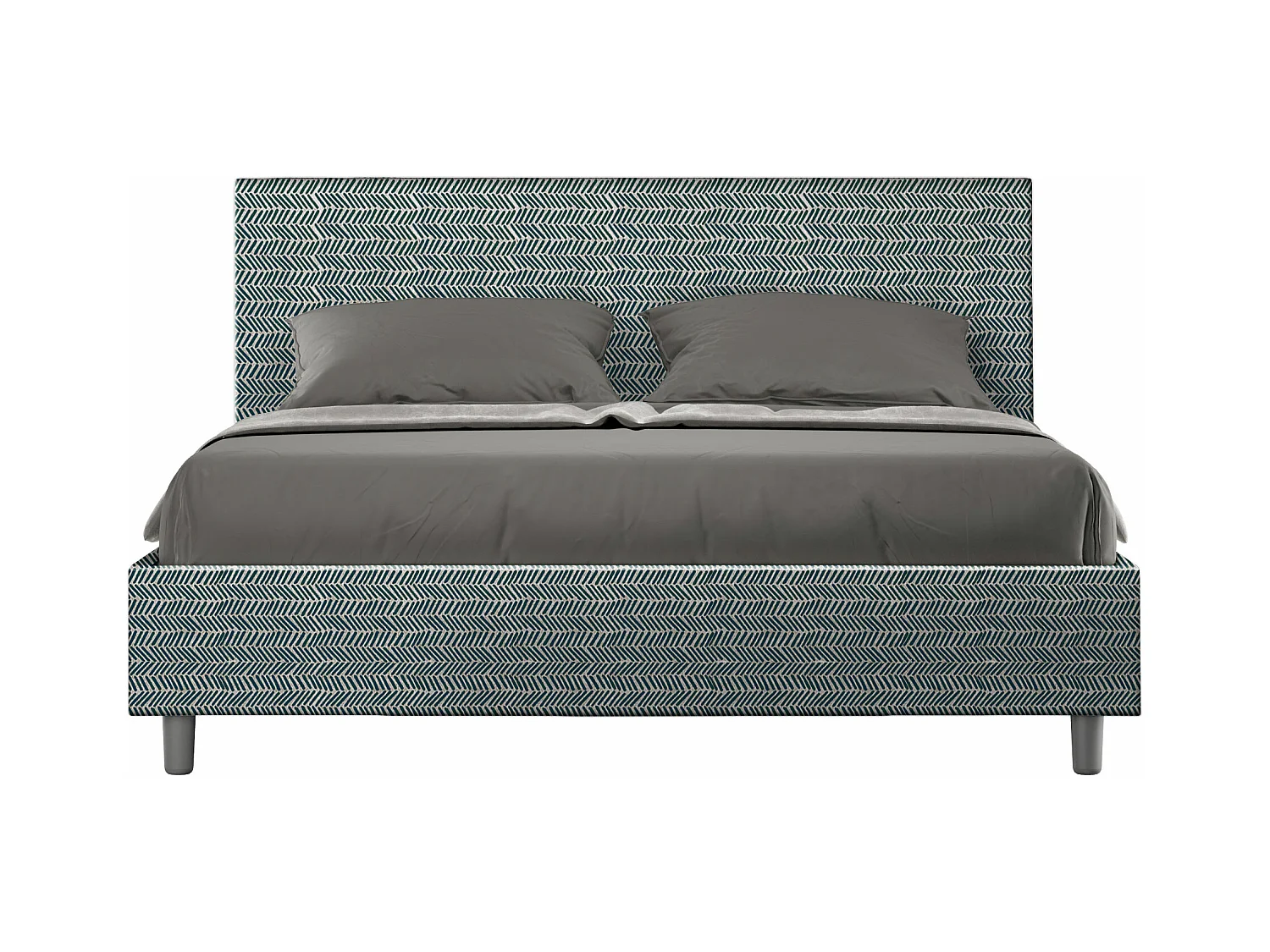 Lit sans sommier rembourré 160x200 tissu Aragona 8 bleu Adele