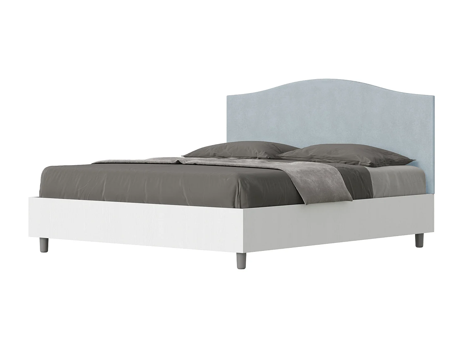 Letto con rete 160x200 struttura bianco frassino testata microfibra azzurro Grace