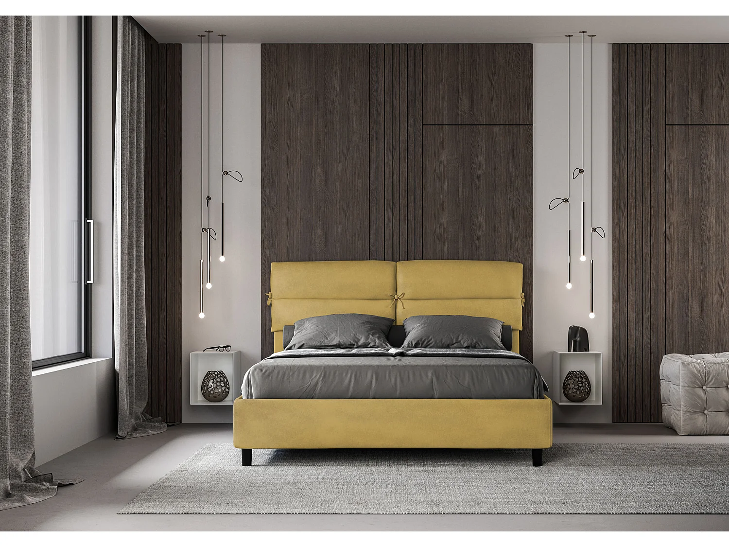 Cama acolchada microfibra Nandy ocre sin somier 160x200