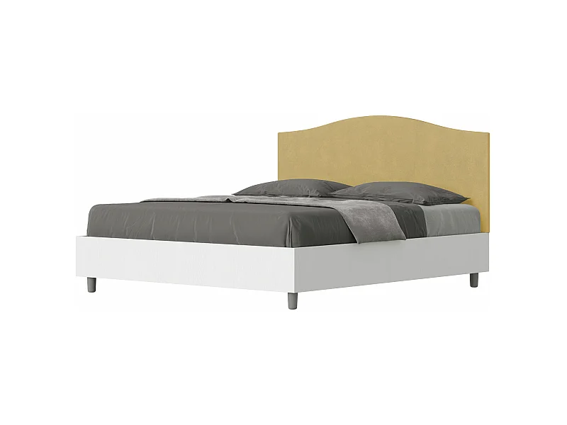 Lit sans sommier 160x200 structure frêne blanc tête de lit microfibre ocre Grace