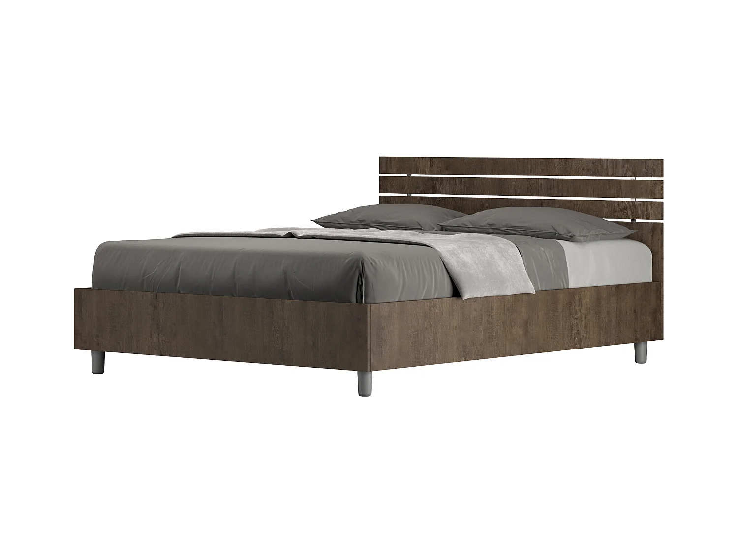 Lit double avec sommier 140x200 tête de lit droite avec des lames noyer Ankel