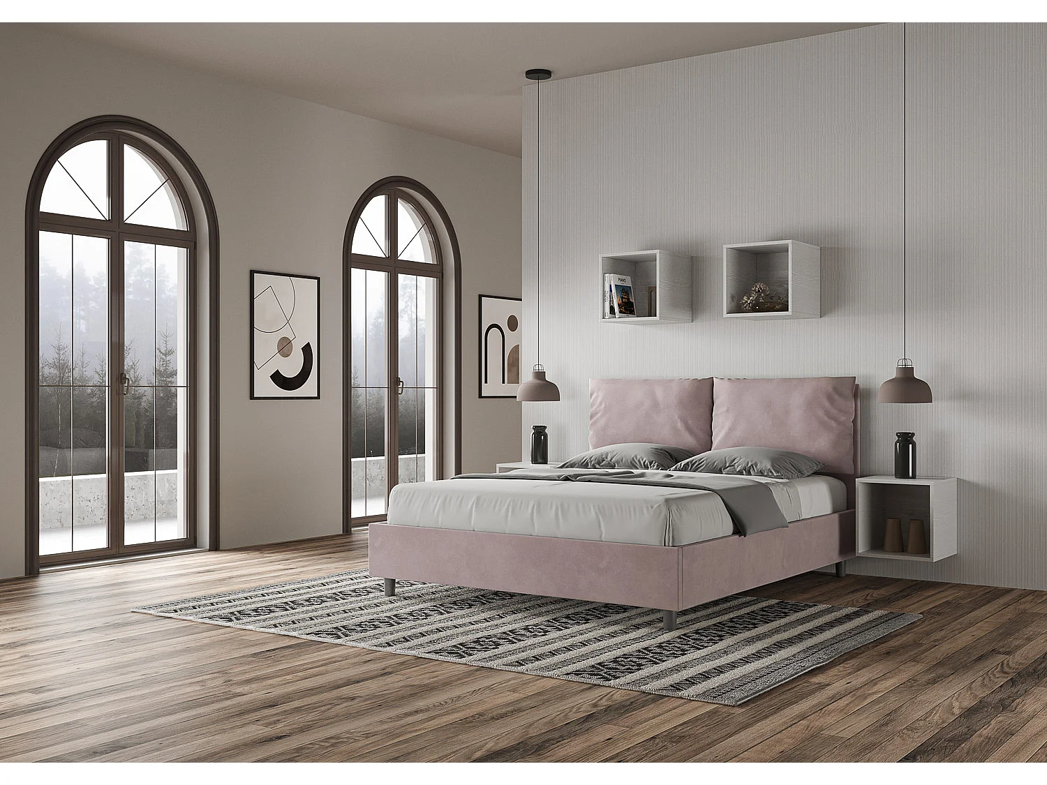 Letto senza rete imbottito 160x190 microfibra glicine Antea