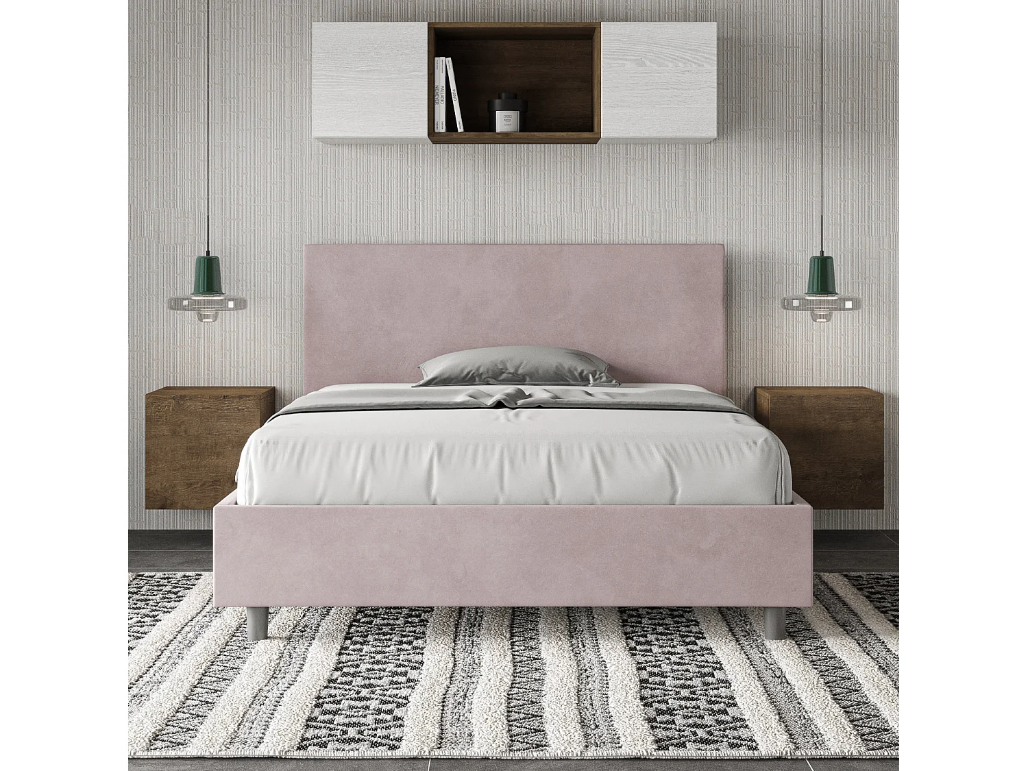 Lit double avec sommier rembourré 140x190 microfibre lilas Adele