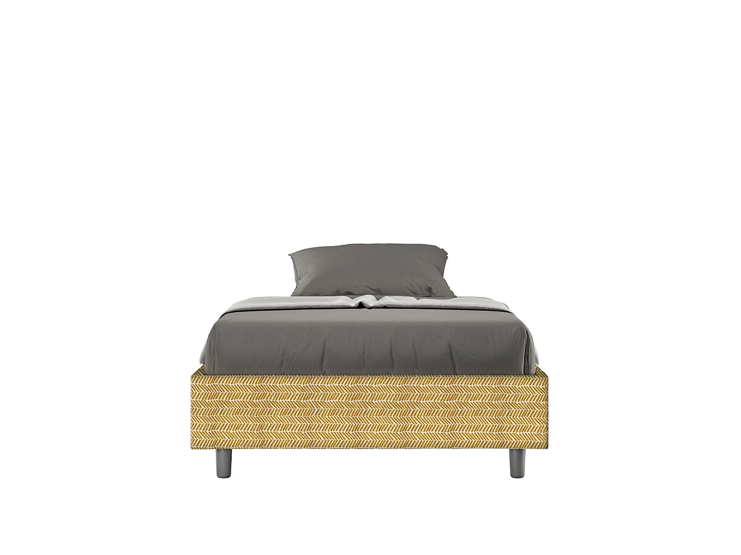 Cadre de lit 1 place et demi sans sommier rembourré 120x200 tissu Aragona 3 jaune Azelia