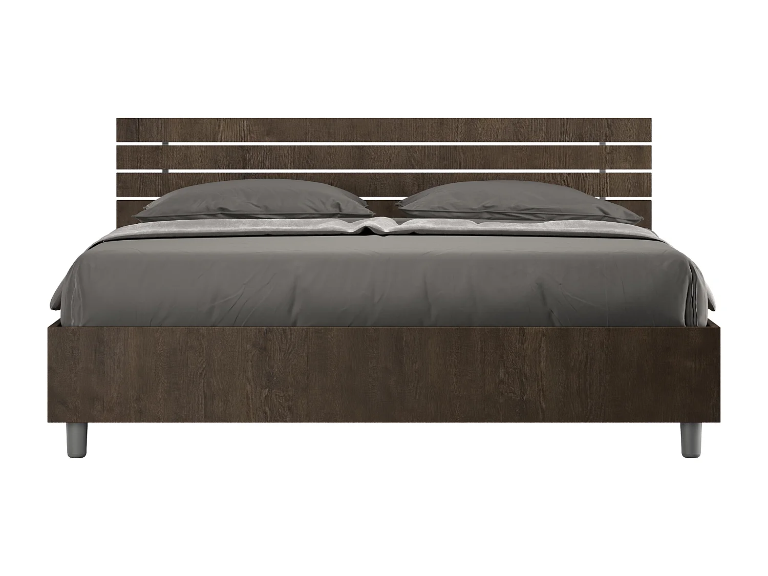 Lit sans sommier 160x200 tête de lit droite avec des lames noyer Ankel