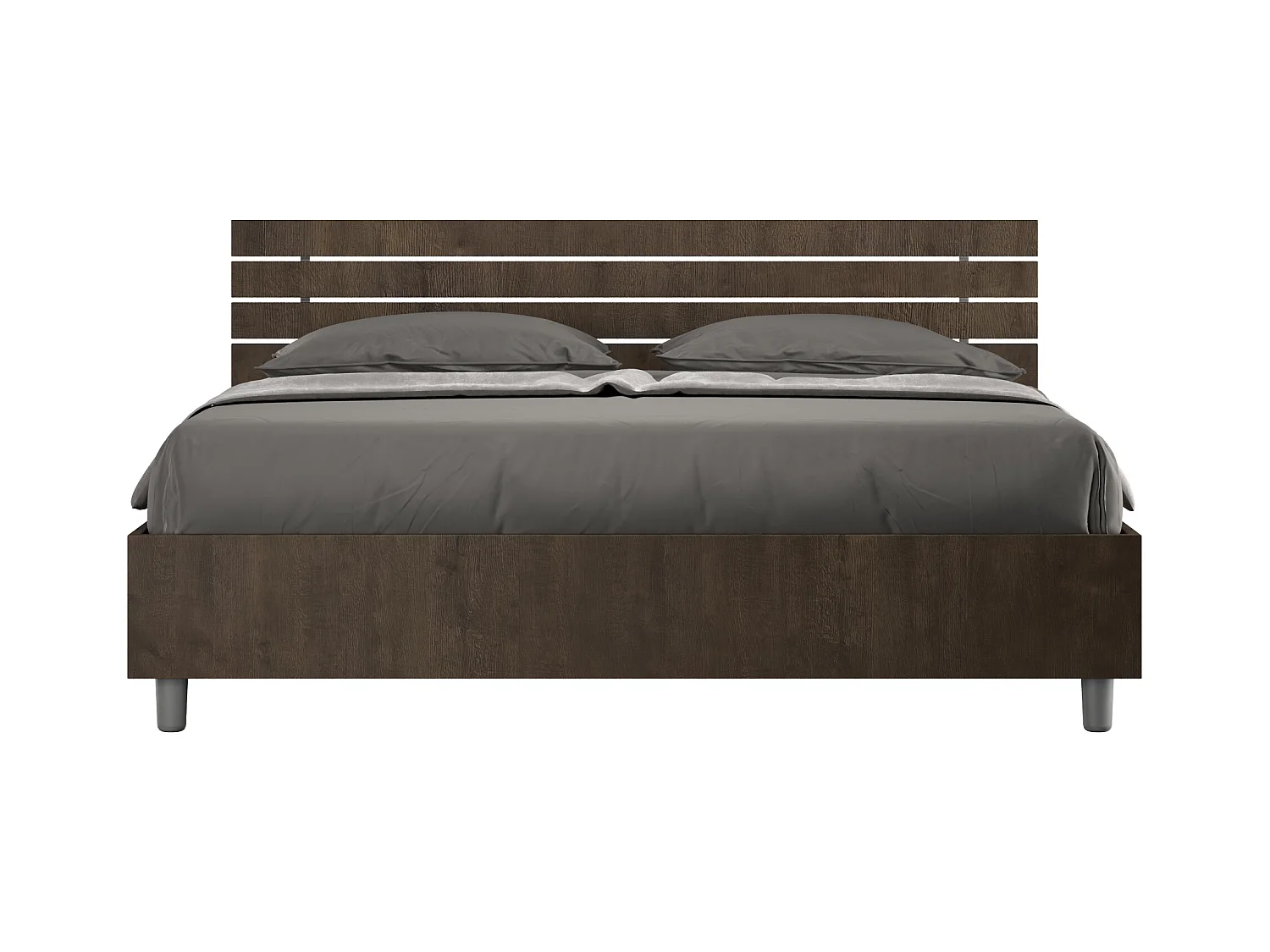 Lit sans sommier 160x200 tête de lit droite avec des lames noyer Ankel