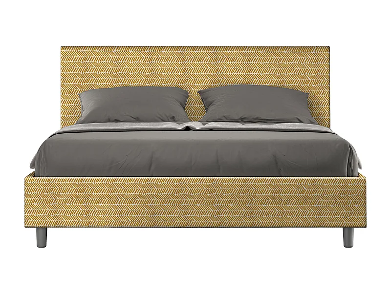 Lit avec sommier rembourré 160x210 tissu Aragona 3 jaune Adele