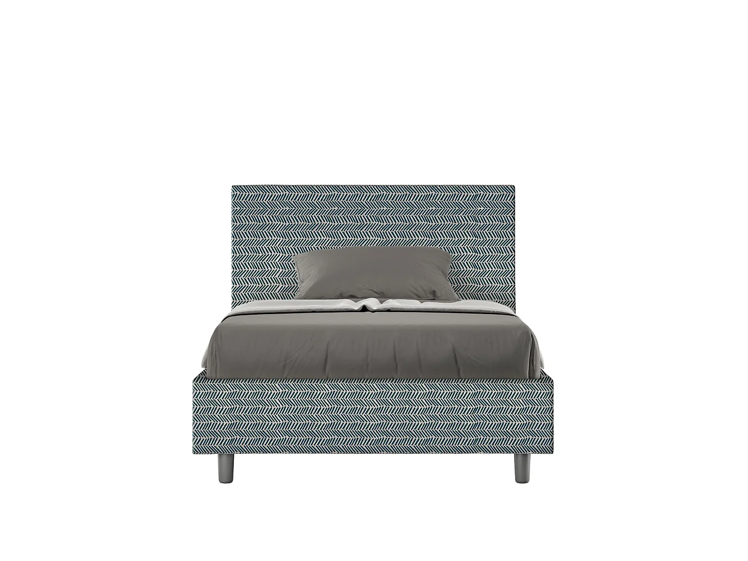 Lit 1 place et demi sans sommier rembourré 120x200 tissu Aragona 8 bleu Adele