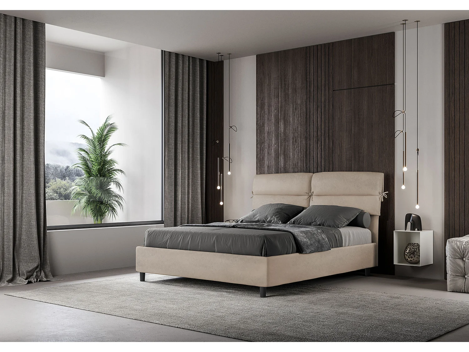 Lit sans sommier rembourré 160x200 microfibre sable Nandy