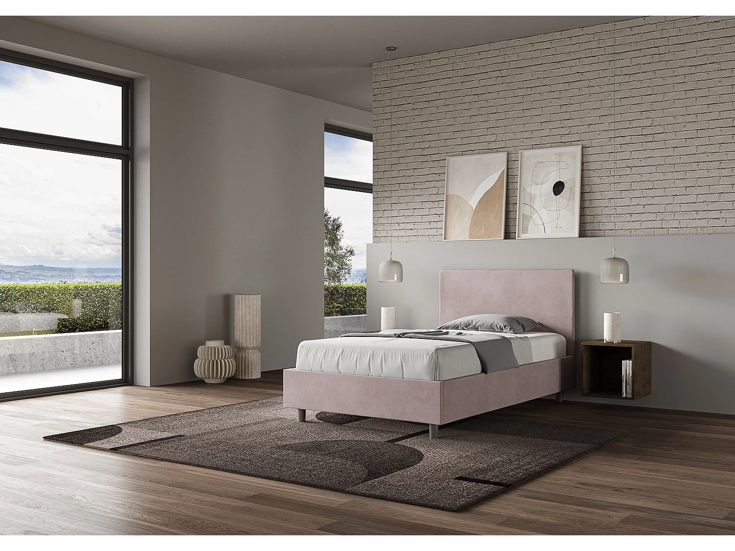 Letto con rete imbottito 120x200 microfibra glicine Adele