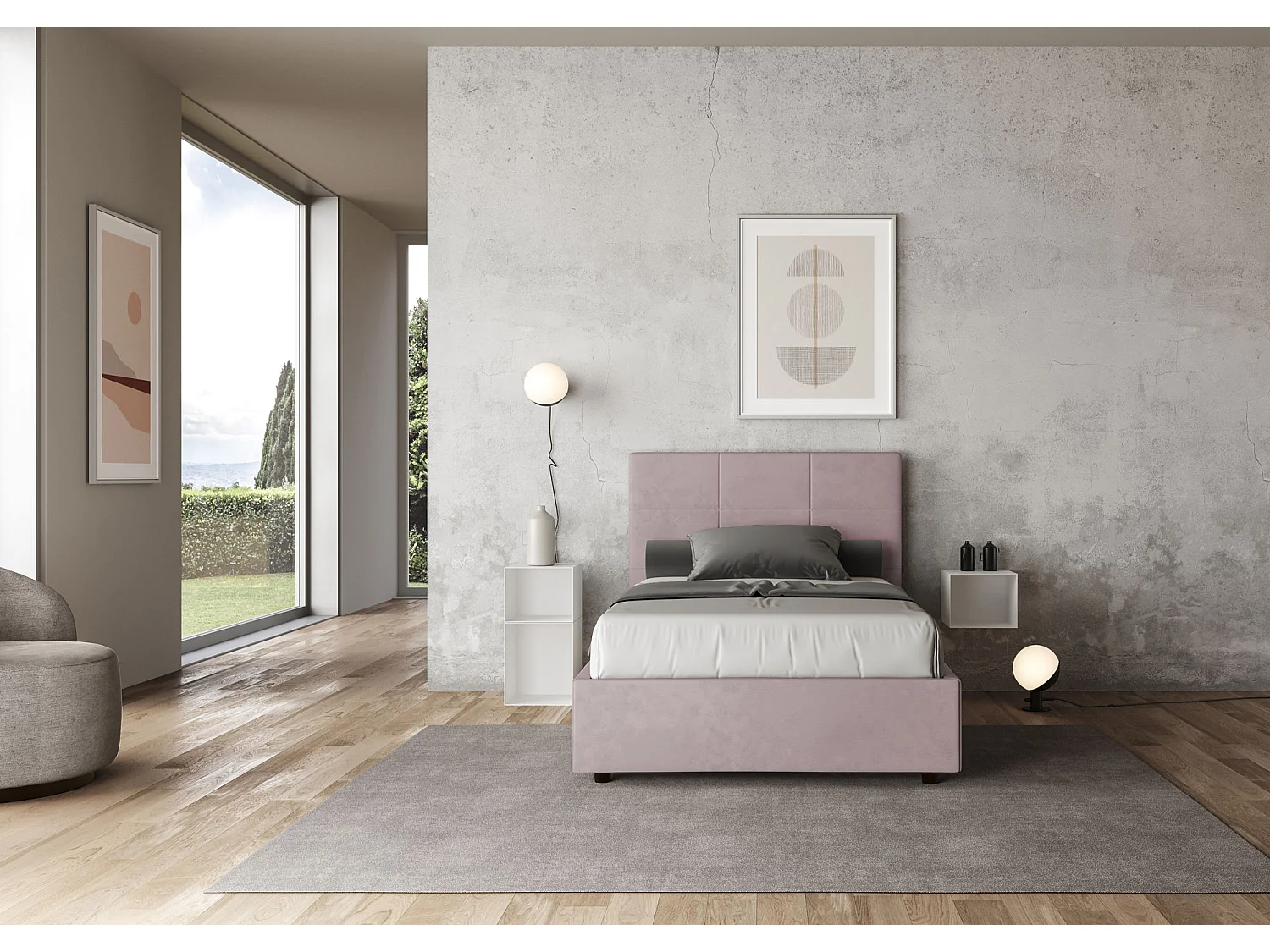 Lit 1 place et demi avec sommier rembourré 120x200 microfibre lilas Mika