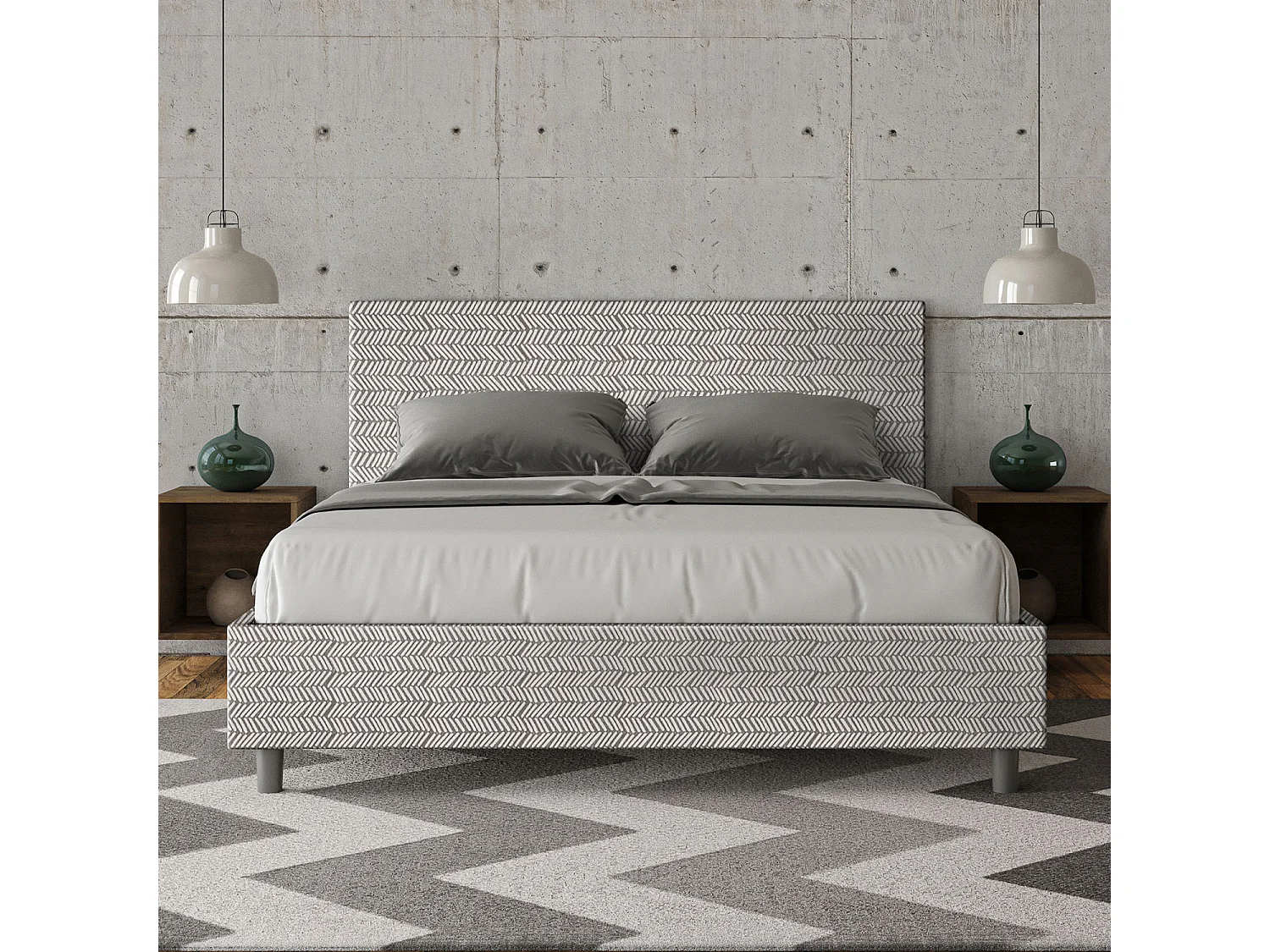 Letto senza rete imbottito 160x190 tessuto Aragona 1 bianco Adele