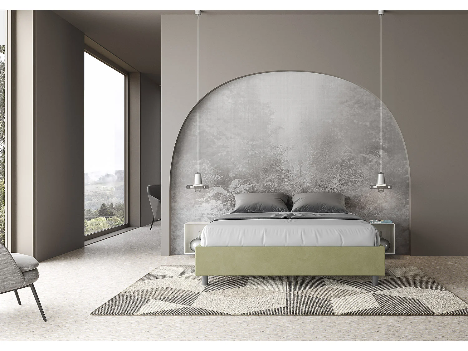 Letto senza rete imbottito 160x190 microfibra tè verde Azelia