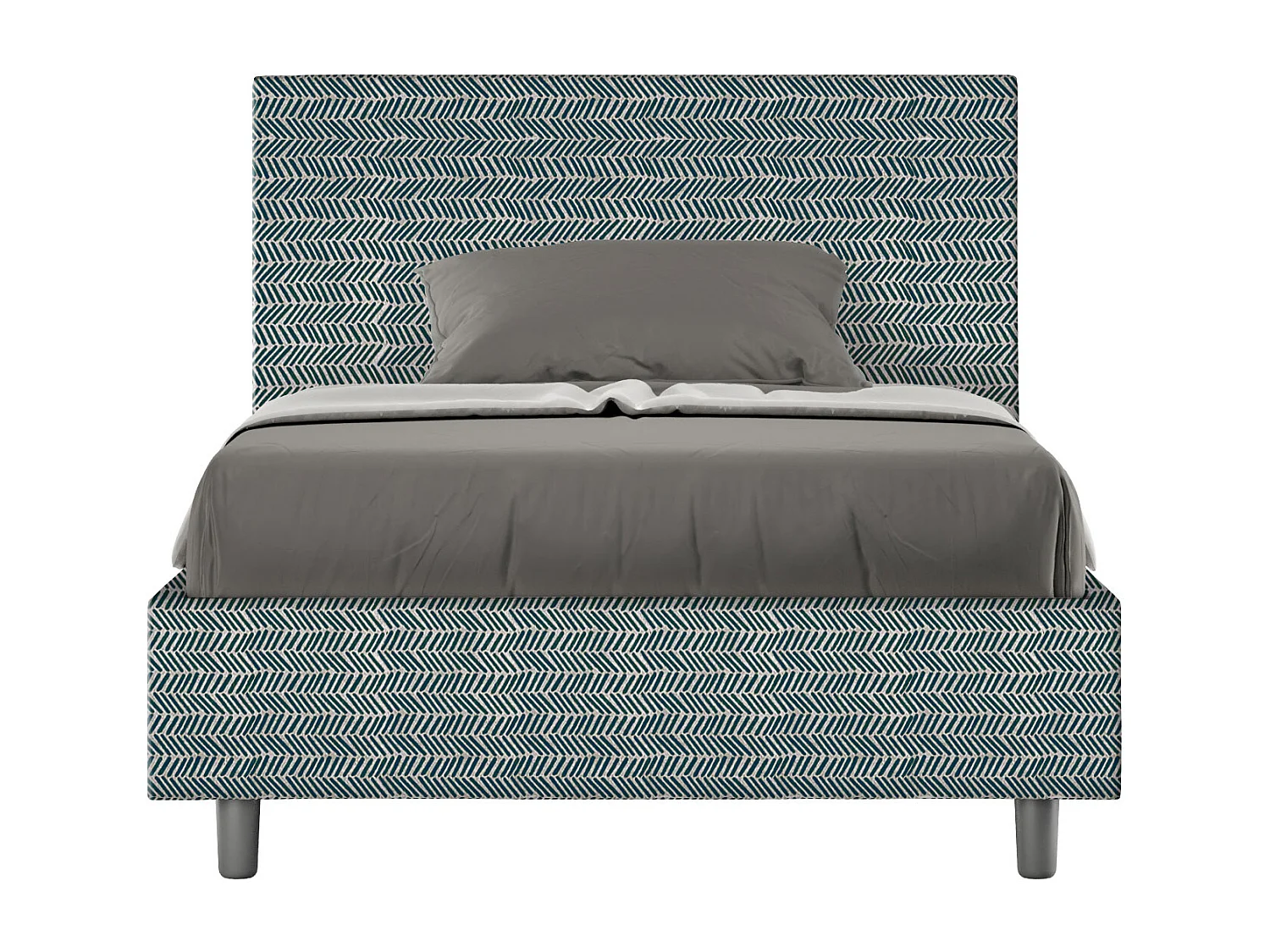 Lit 1 place et demi avec sommier rembourré 120x210 tissu Aragona 8 bleu Adele