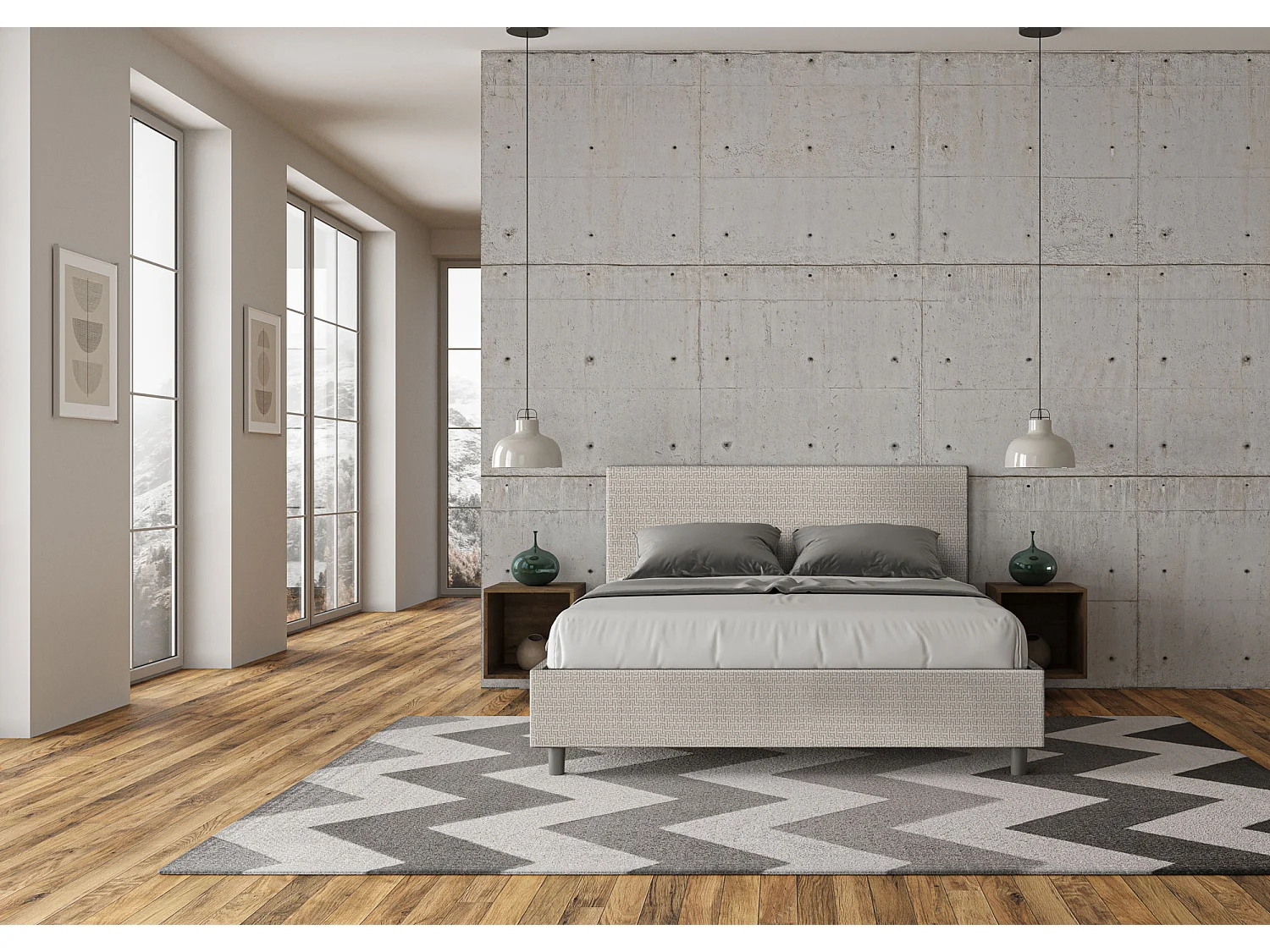 Letto senza rete imbottito 160x190 tessuto Labirinto 01 bianco Adele