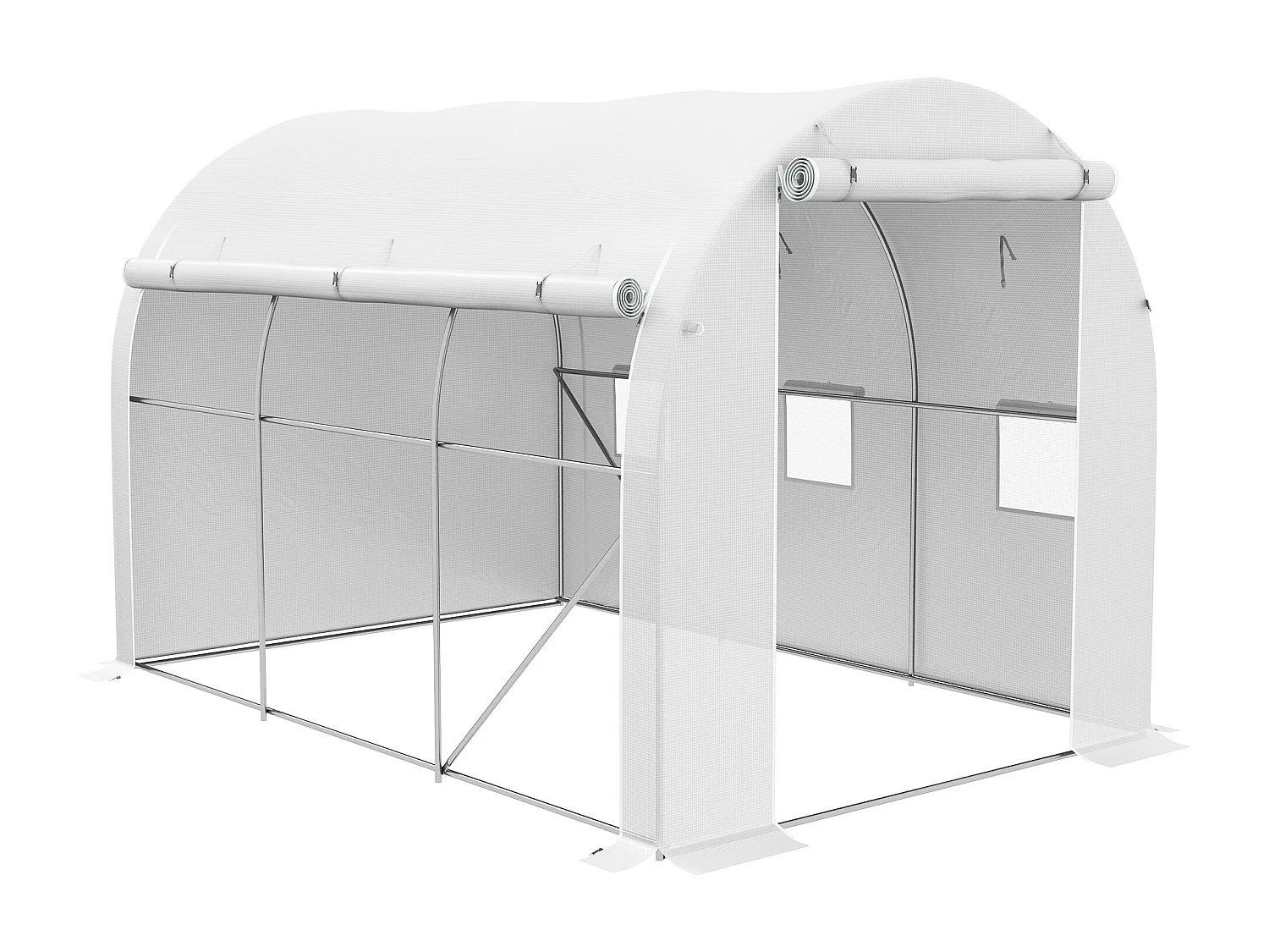Serre de jardin tunnel 6 m² acier galvanisé renforcé dia. 1,9 cm bâche PE haute densité blanc