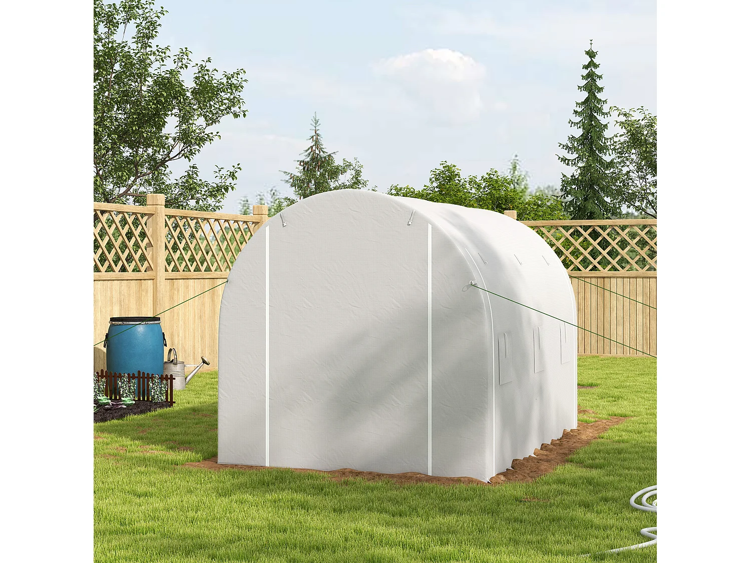 Serre de jardin tunnel 6 m² acier galvanisé renforcé dia. 1,9 cm bâche PE haute densité blanc