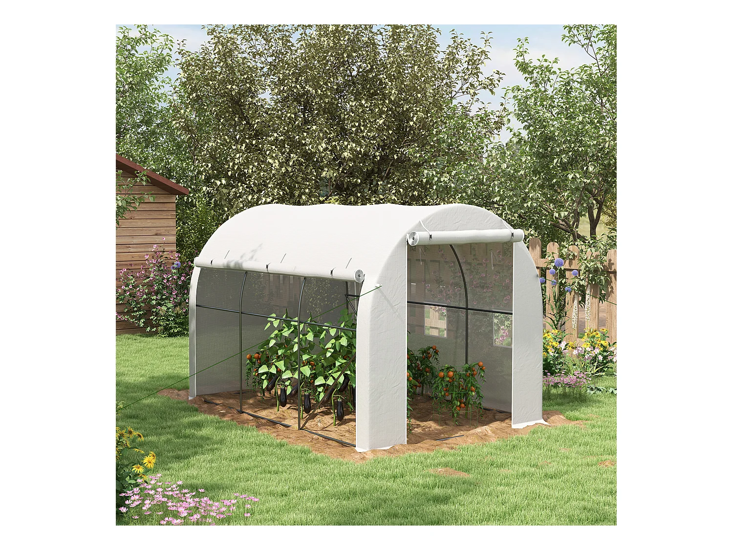 Serre de jardin tunnel 6 m² acier galvanisé renforcé dia. 1,9 cm bâche PE haute densité blanc