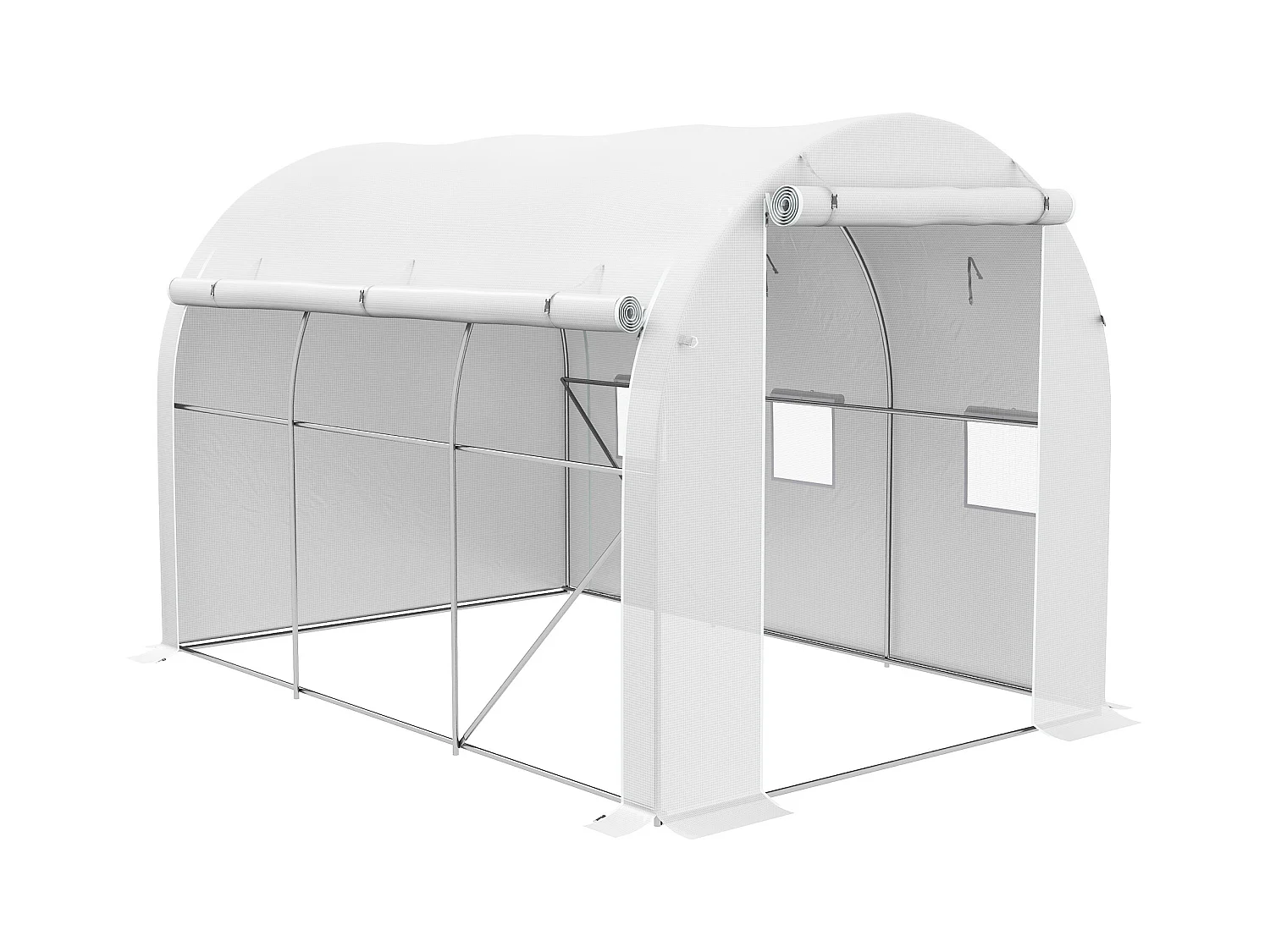 Serre de jardin tunnel 6 m² acier galvanisé renforcé dia. 1,9 cm bâche PE haute densité blanc