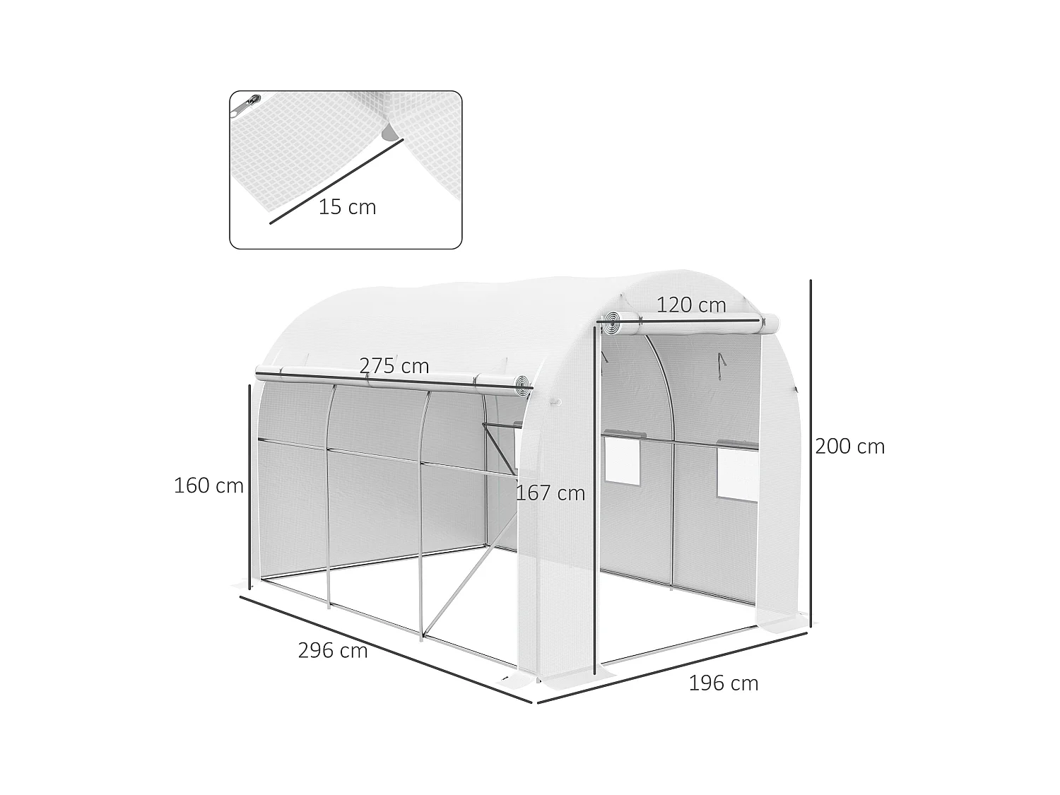 Serre de jardin tunnel 6 m² acier galvanisé renforcé dia. 1,9 cm bâche PE haute densité blanc