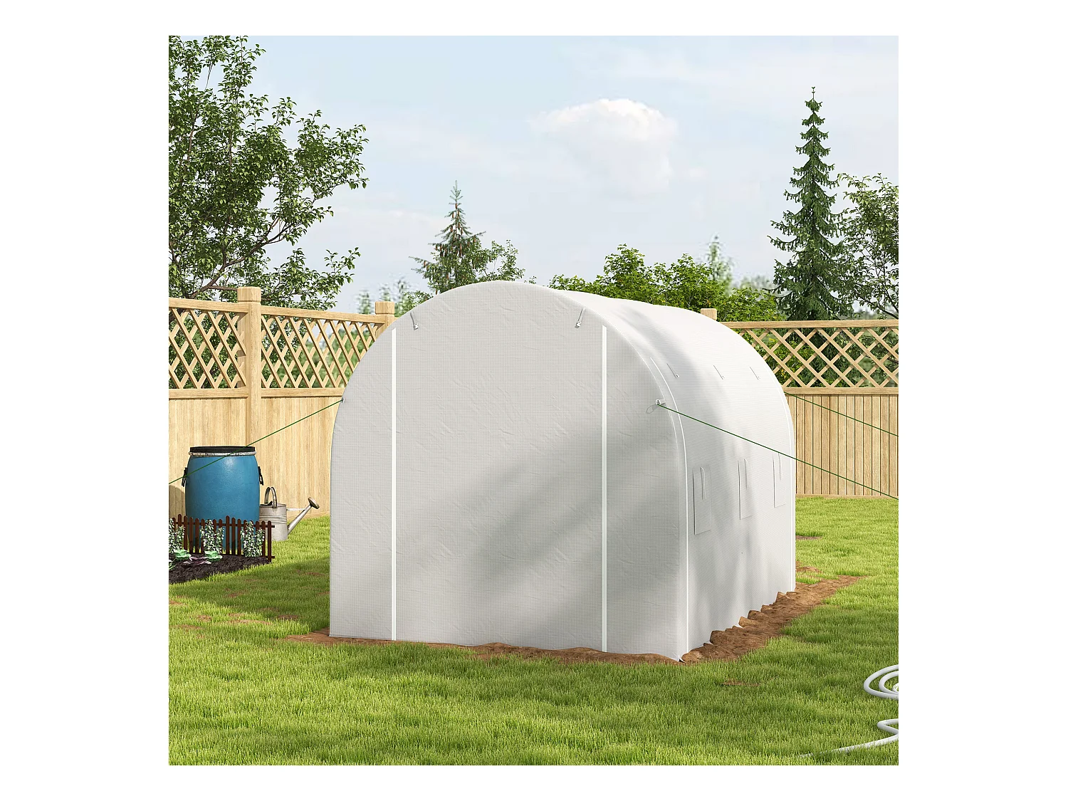 Serre de jardin tunnel 6 m² acier galvanisé renforcé dia. 1,9 cm bâche PE haute densité blanc
