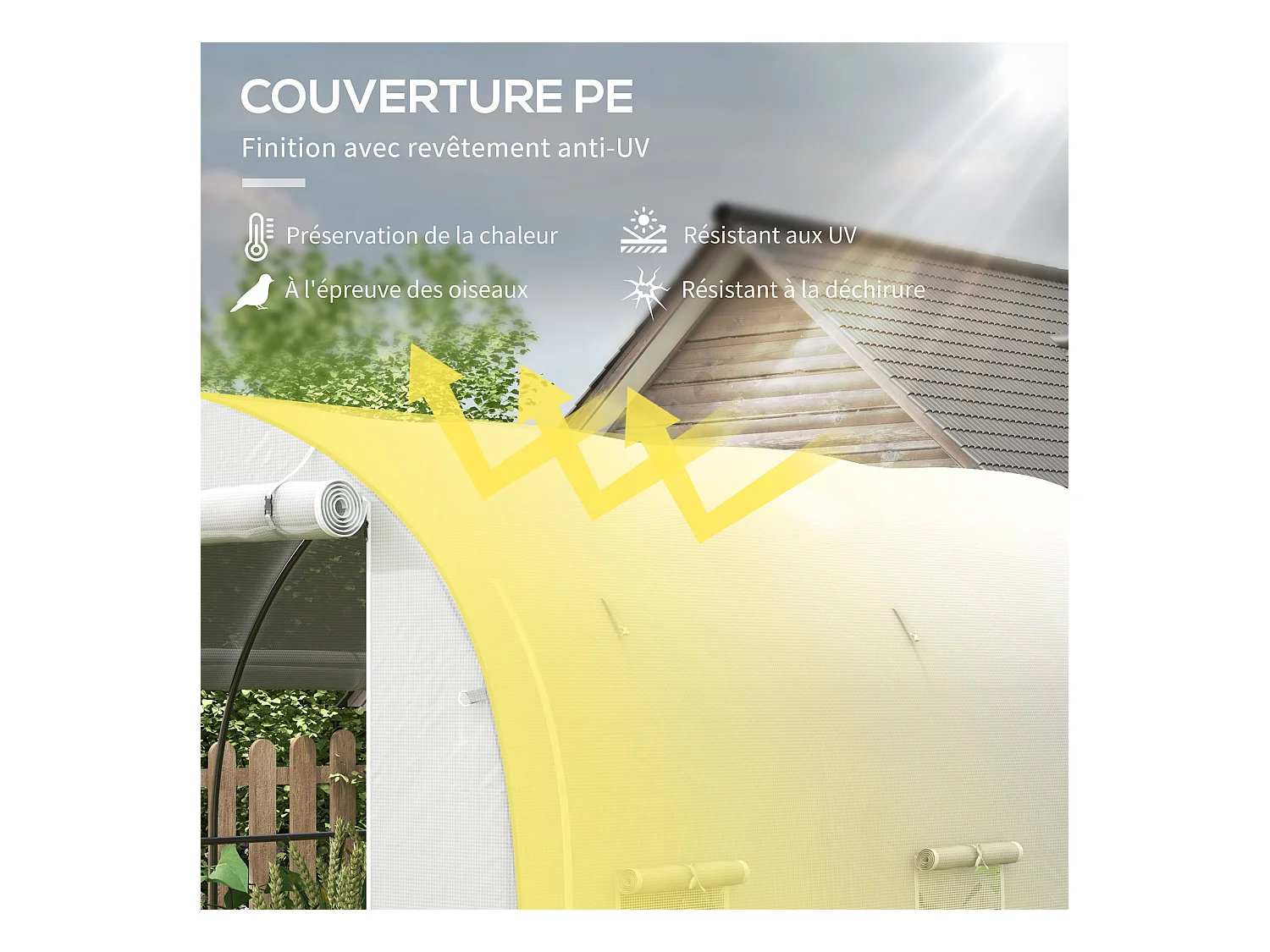 Serre de jardin tunnel 6 m² acier galvanisé renforcé dia. 1,9 cm bâche PE haute densité blanc