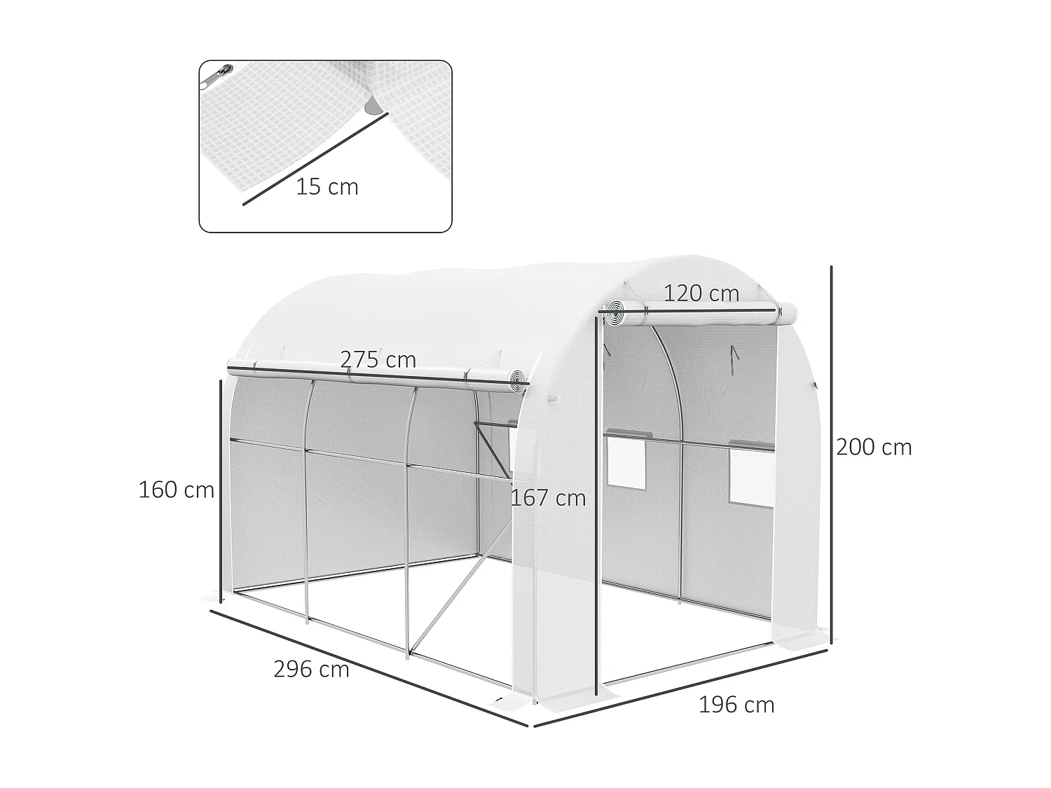 Serre de jardin tunnel 6 m² acier galvanisé renforcé dia. 1,9 cm bâche PE haute densité blanc