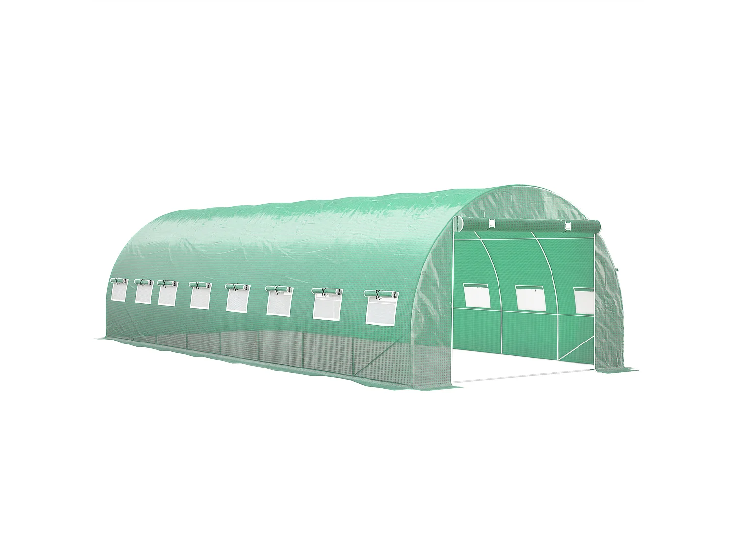 Serre tunnel 24m² dim. 8L x 3l x 2H m - 16 fenêtres, porte zippée - acier galvanisé PE haute densité vert