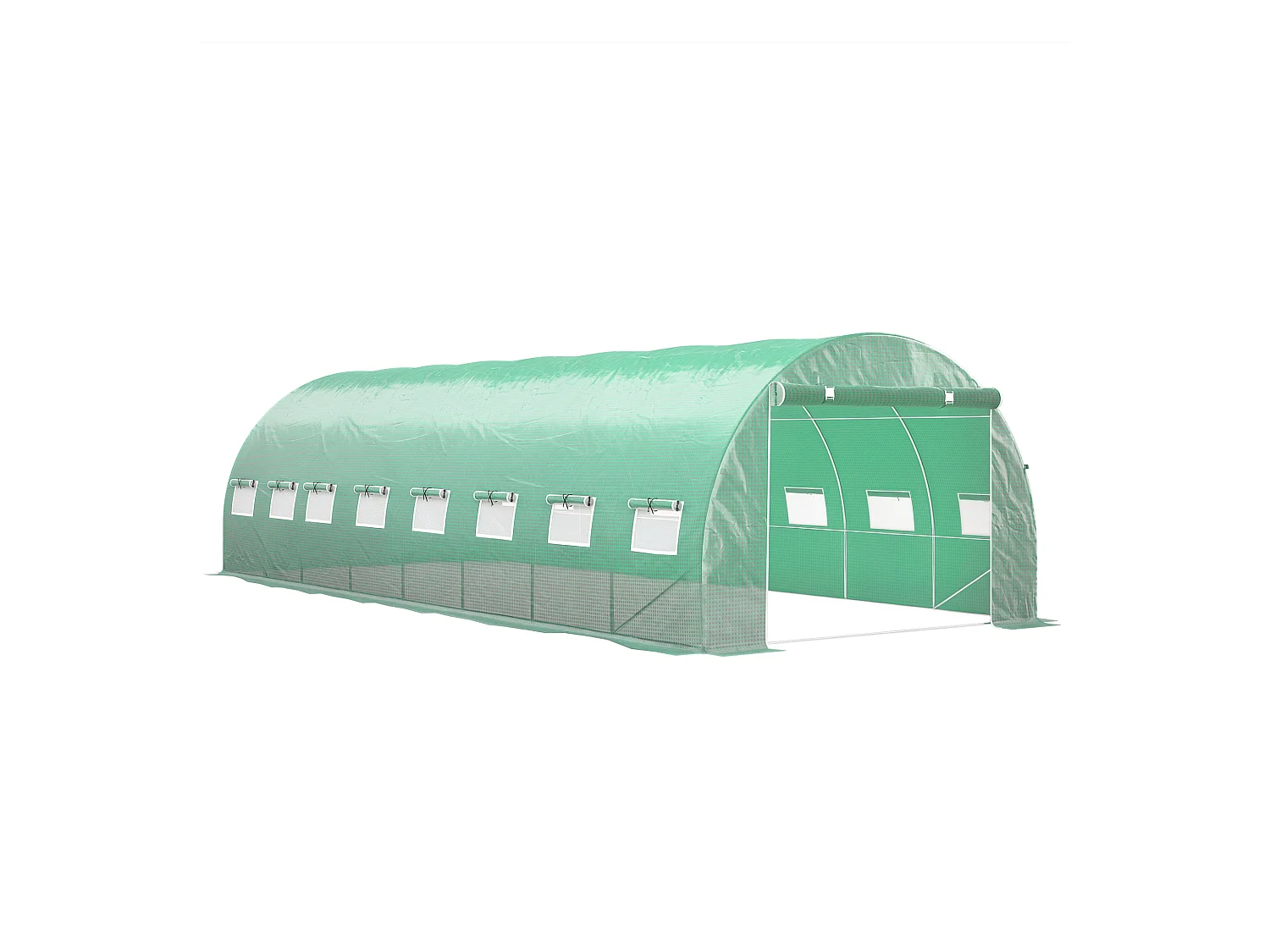 Serre tunnel 24m² dim. 8L x 3l x 2H m - 16 fenêtres, porte zippée - acier galvanisé PE haute densité vert