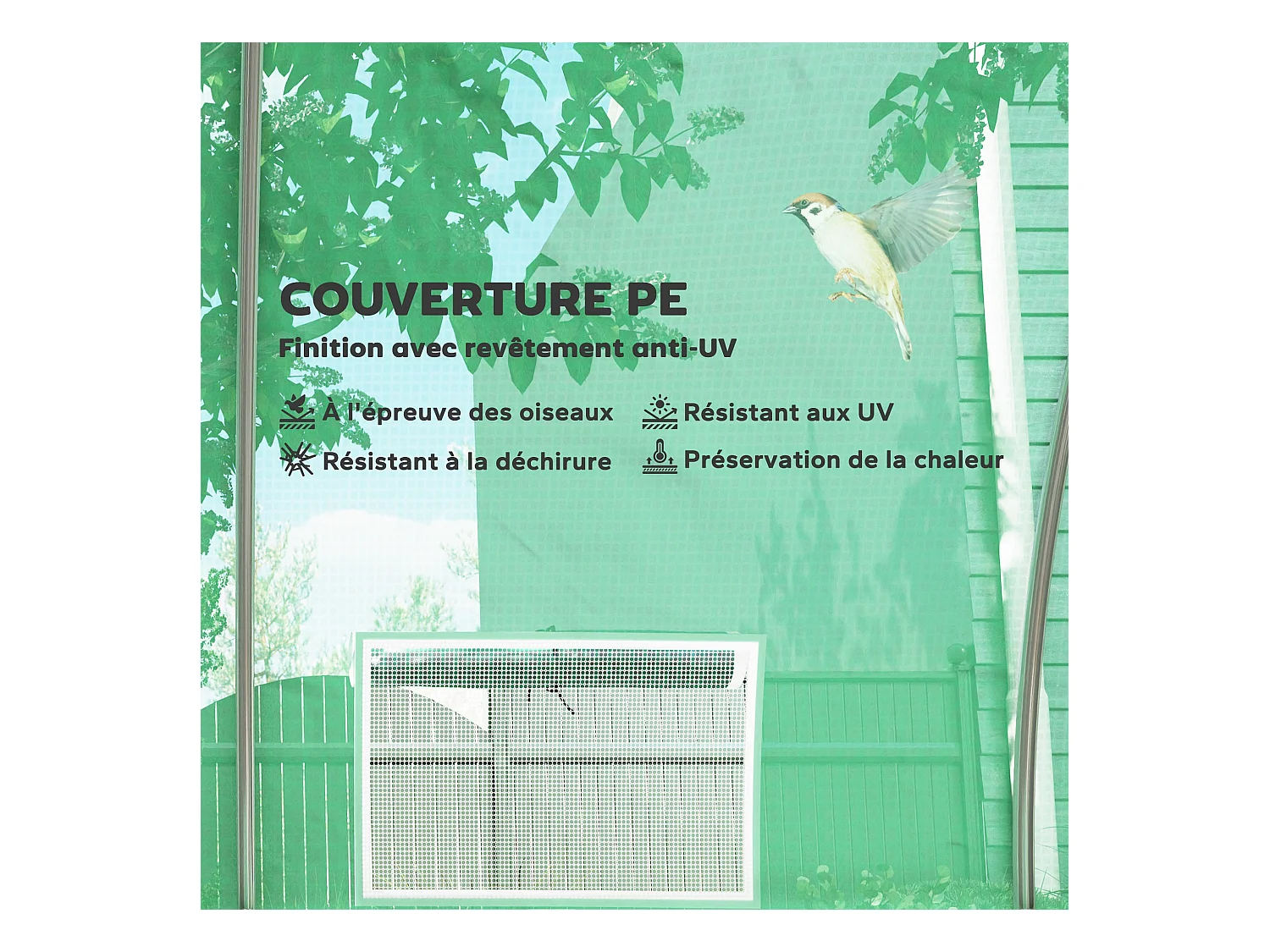 Serre tunnel 24m² dim. 8L x 3l x 2H m - 16 fenêtres, porte zippée - acier galvanisé PE haute densité vert